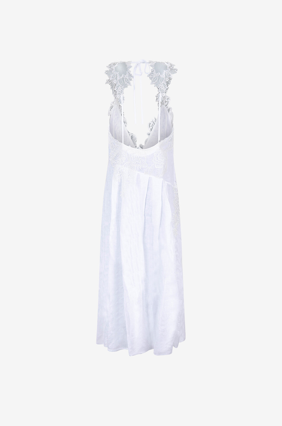 Langes Leinenvoile-Trägerkleid mit Spitze