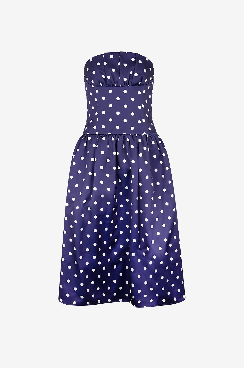 SELF PORTRAIT Robe bustier midi en satin à pois Femme BLEU FONCE 1