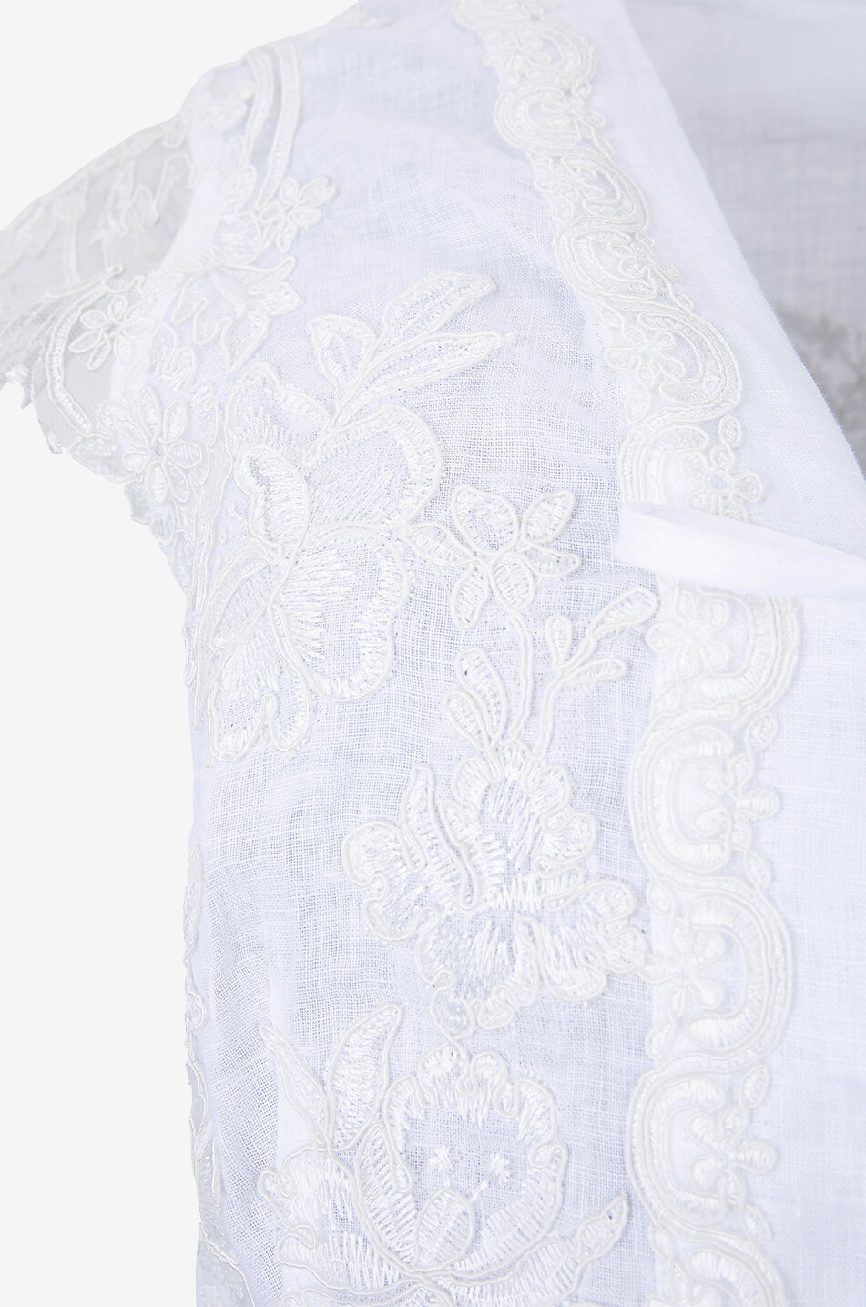 MAURIZIO MYKONOS Short sleeveless linen and lace dress Women WHITE 3