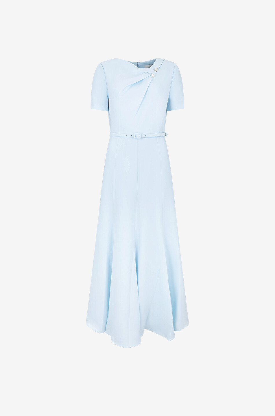 Tri-Fold Belted pearl-embellished cady midi dress
