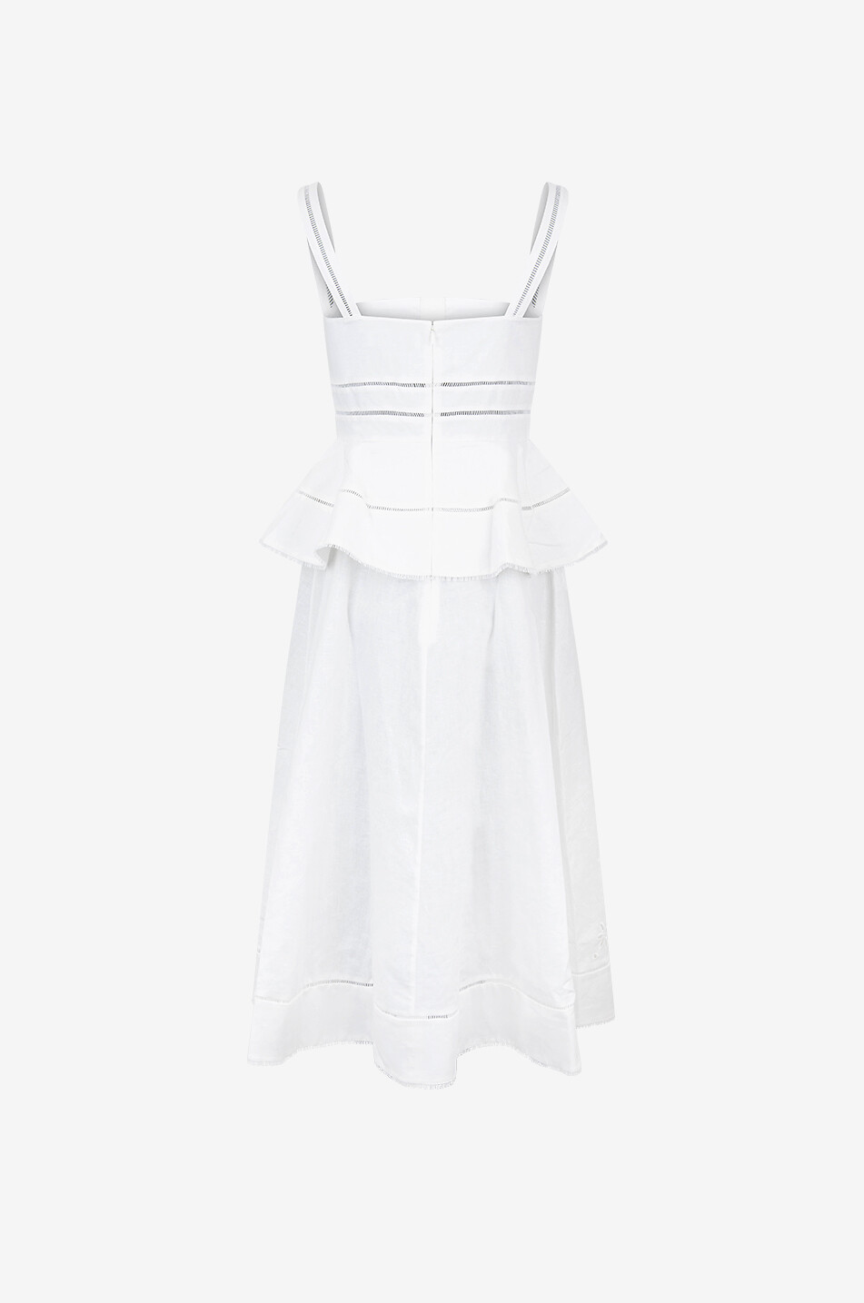 SELF PORTRAIT Midi linen dress with peplum and openwork embroidery Women EGGSHELL 2