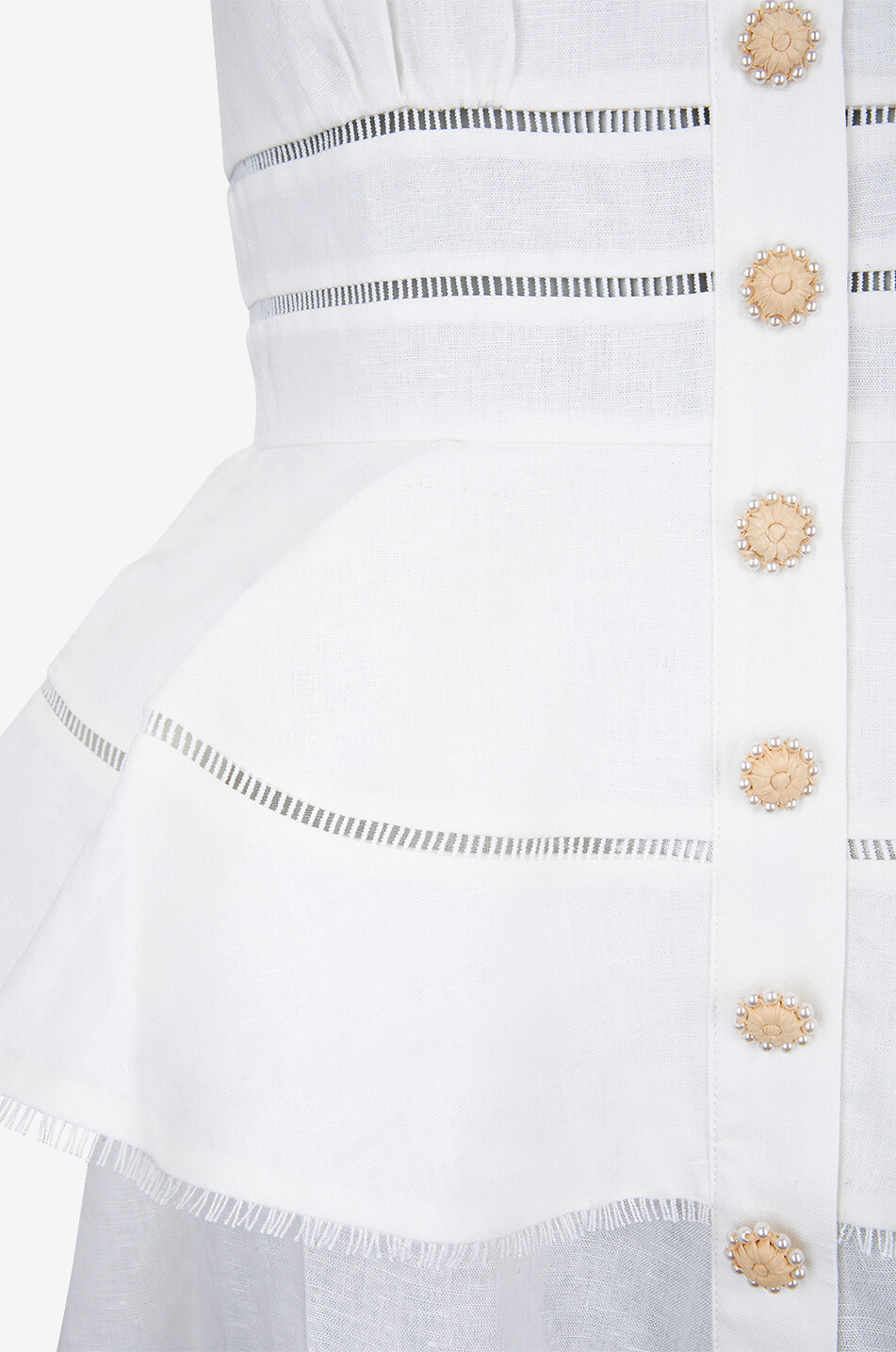 SELF PORTRAIT Midi linen dress with peplum and openwork embroidery Women EGGSHELL 4
