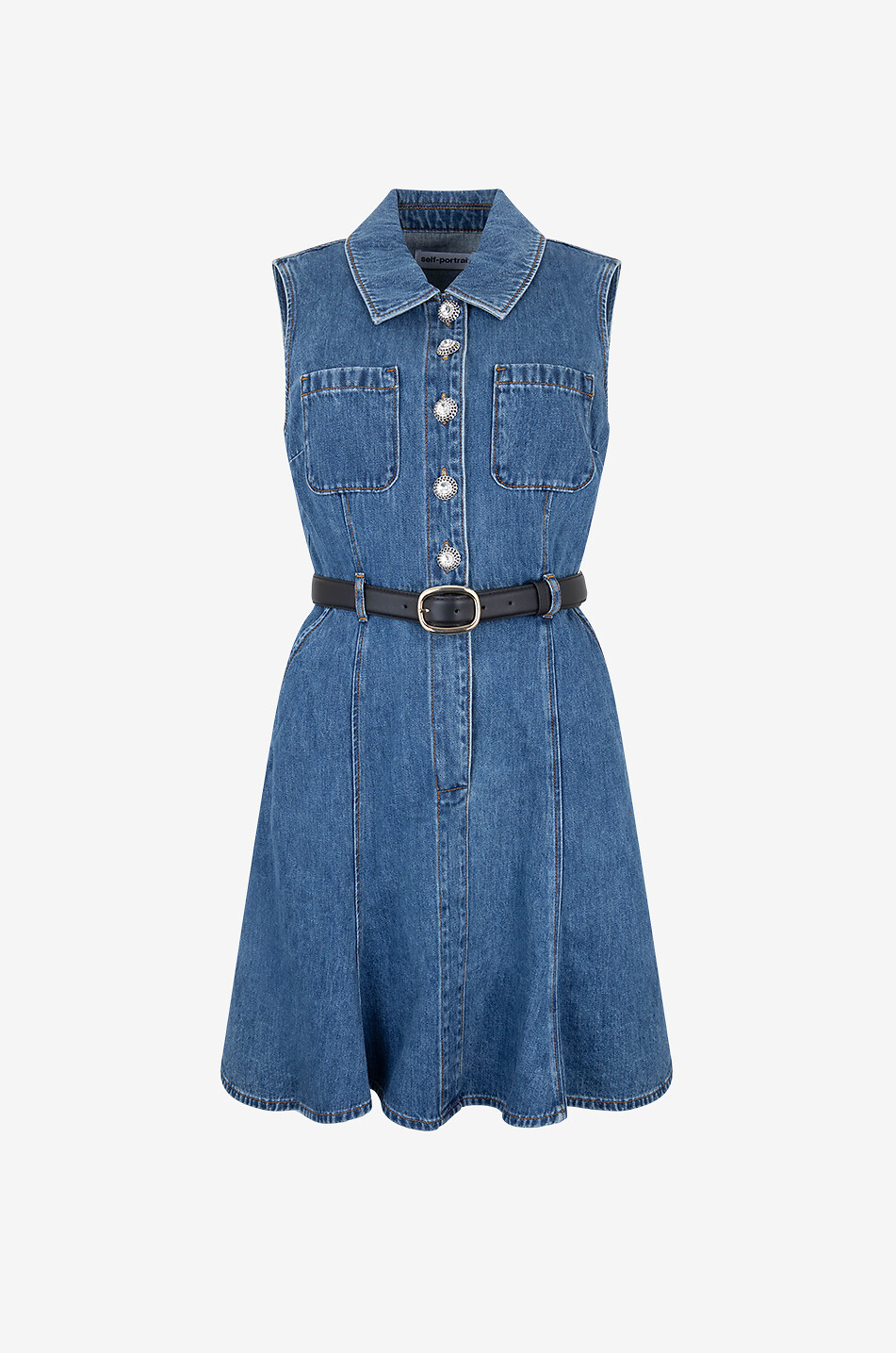 Pearl sleeveless denim mini shirt dress