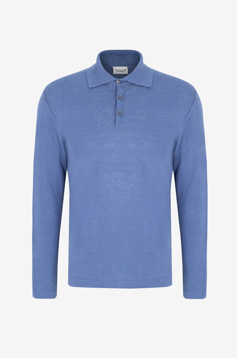 GALLIA KNIT PROJECT Bird linen and cotton long-sleeved polo shirt Men BLUE 1