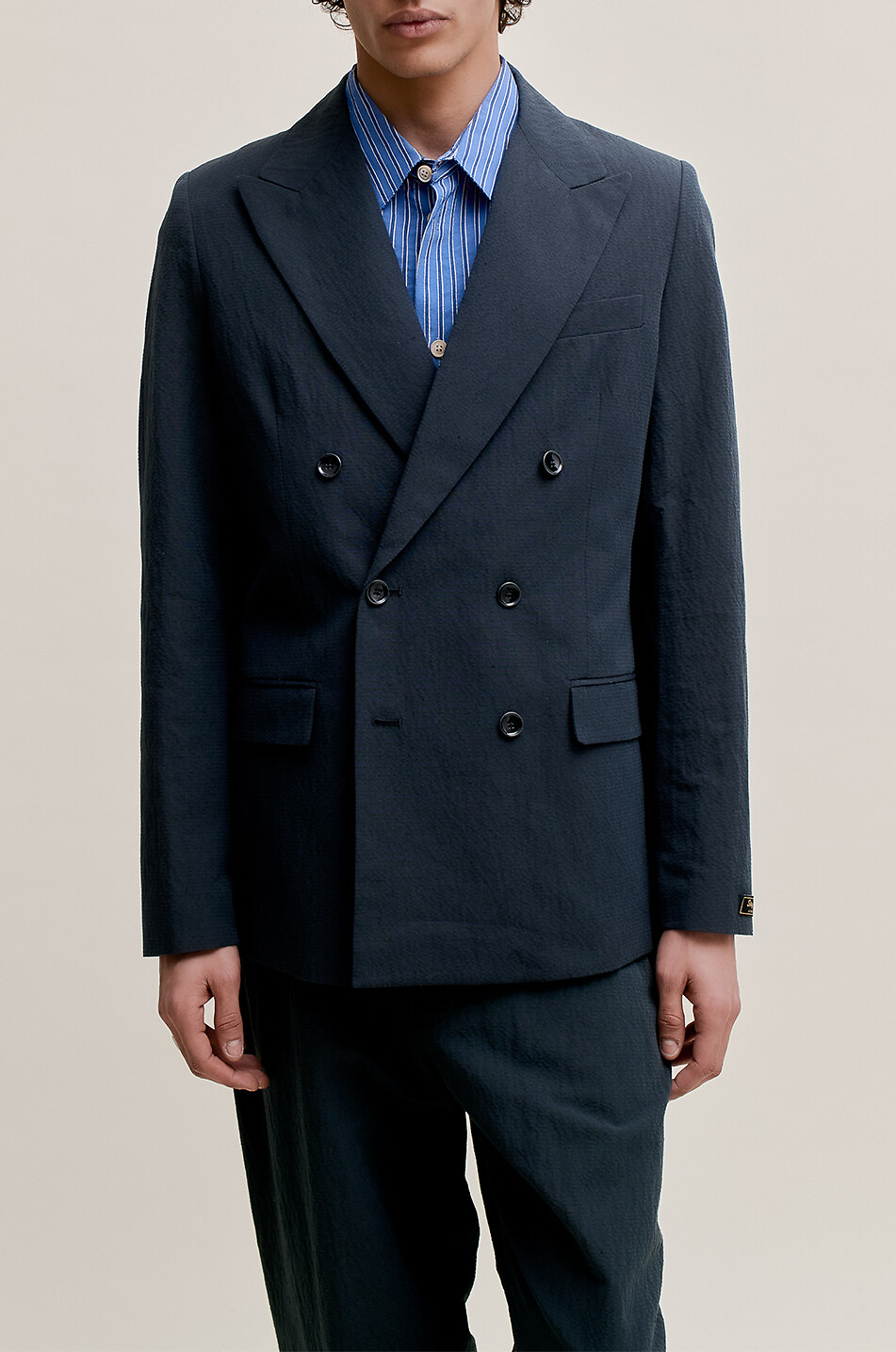 A KIND OF GUISE Blazer aus Baumwolle und Leinen Double-Breasted Peak Herren DUNKELBLAU 3