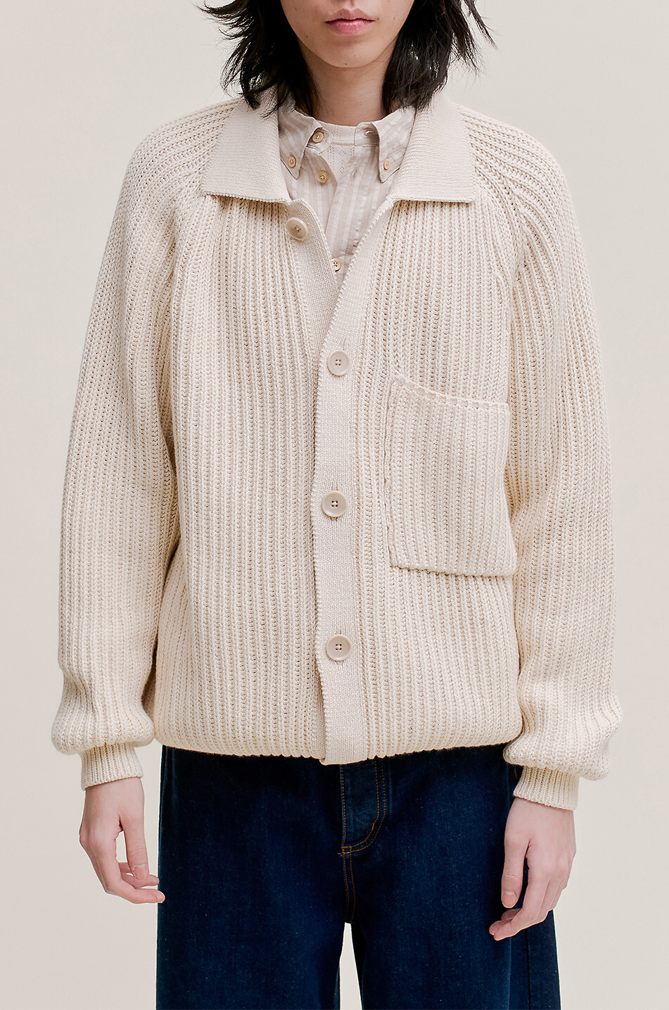 A KIND OF GUISE Juhi Knit Blouson cotton cardigan Men EGGSHELL 3