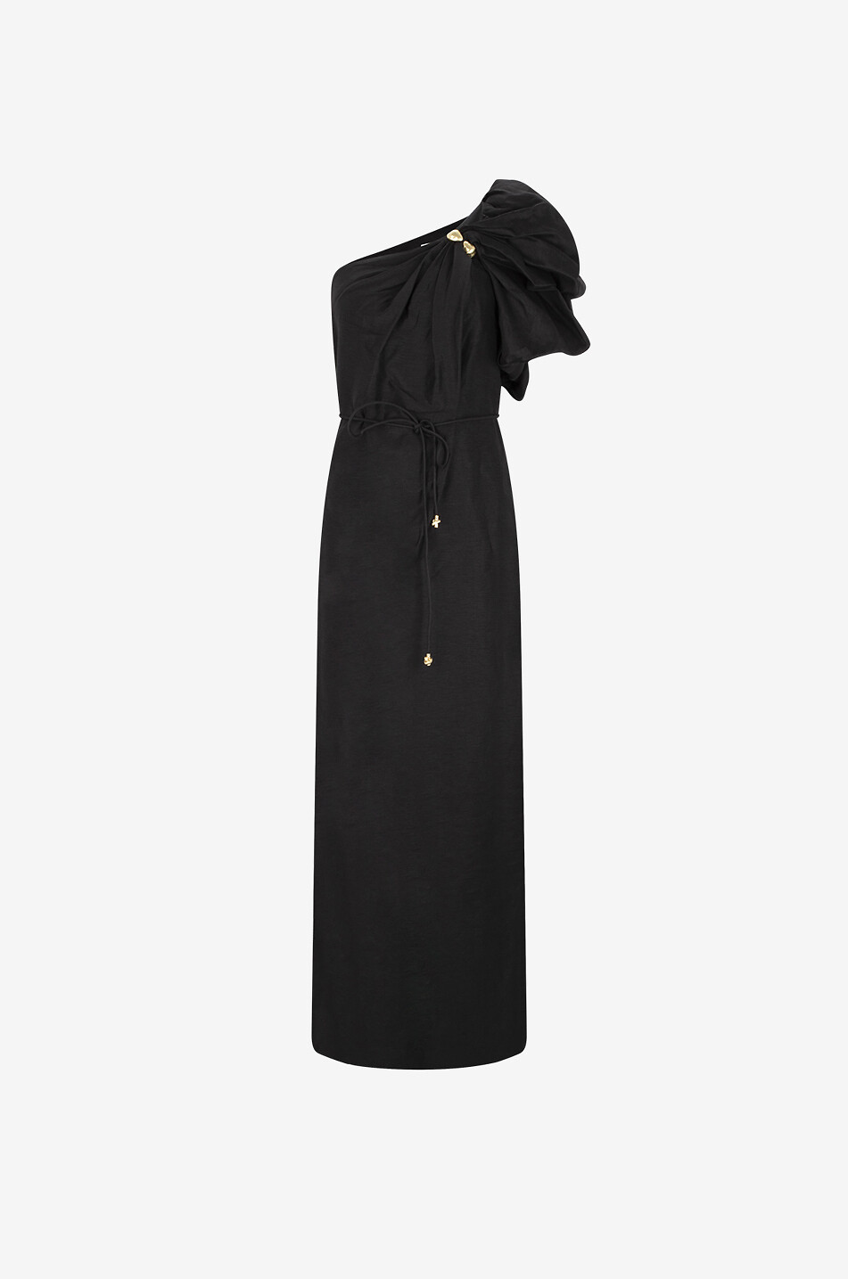 AJE Cira one-shoulder asymmetric linen blend dress Women BLACK 1