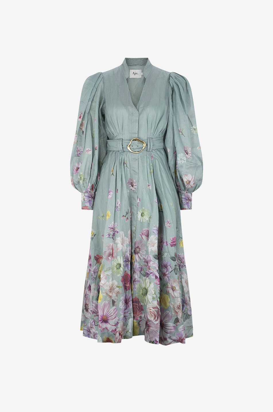 AJE Robe chemise midi en organza fleuri Fleur Femme VERT 1