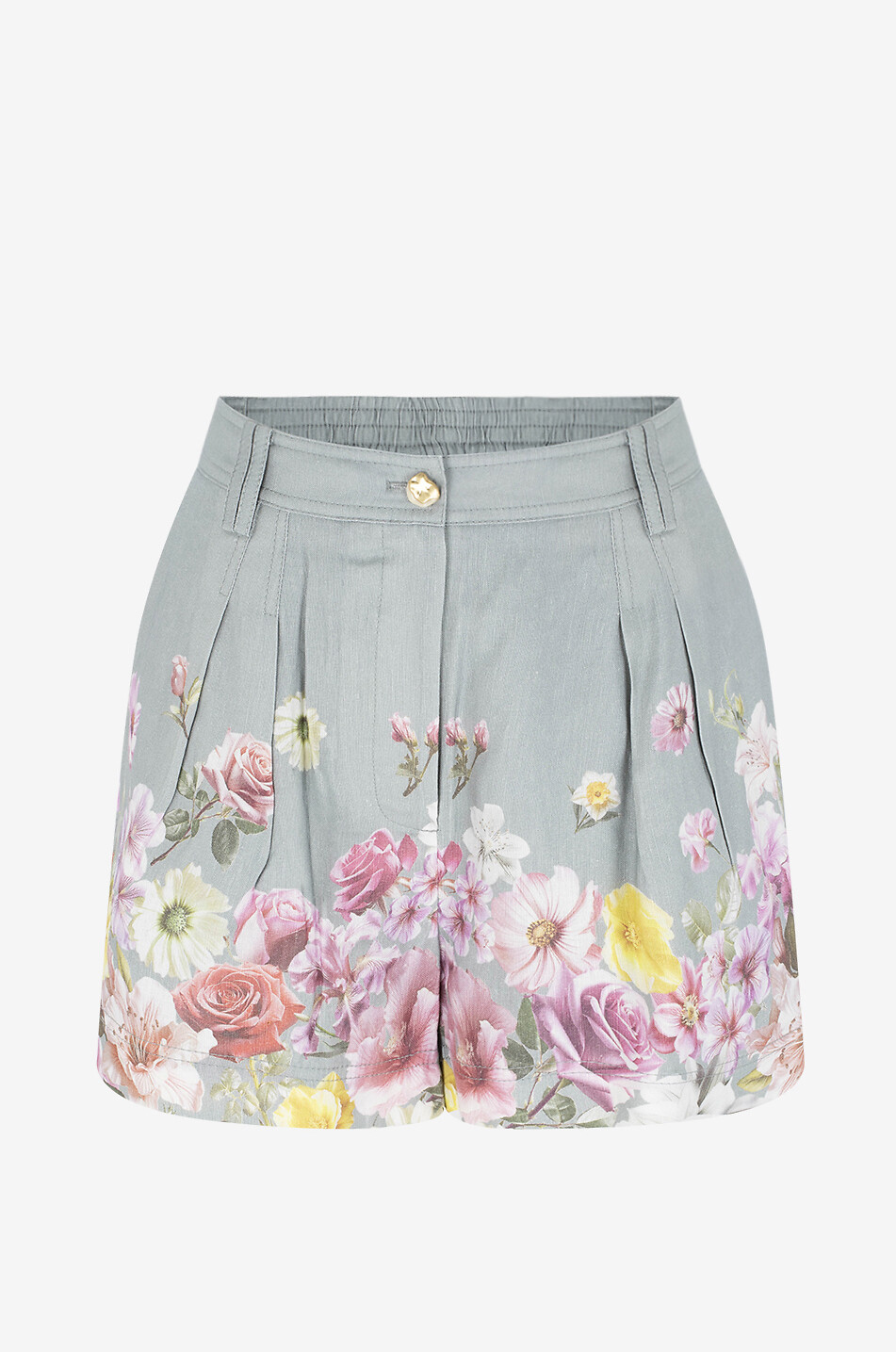 AJE Short à pinces en lin mélangé fleuri Romantica Femme VERT 1