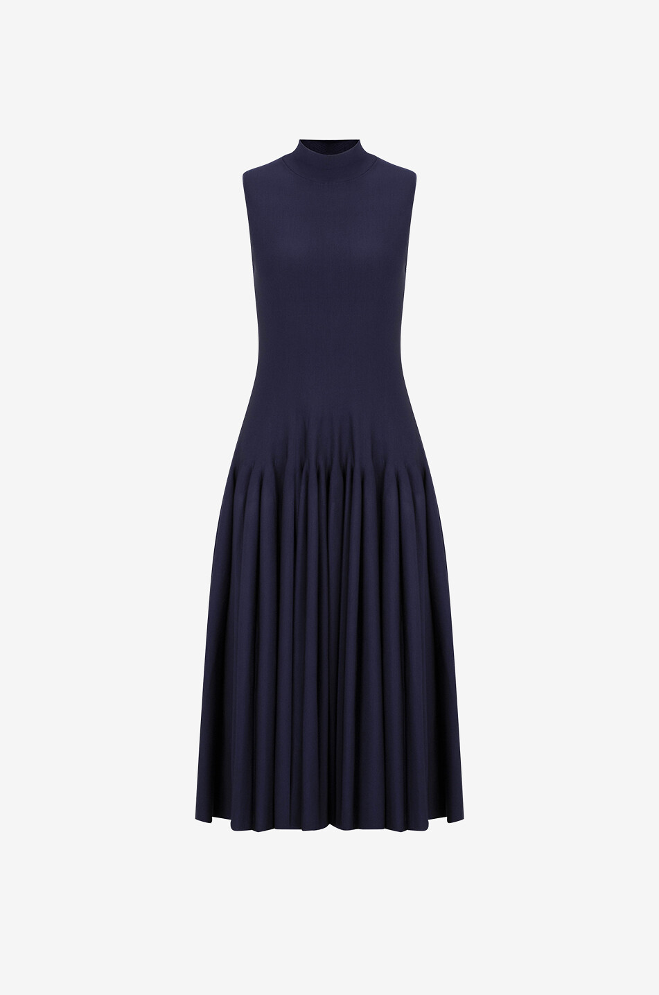 ALAÏA Robe midi sans manches à godets en maille Femme BLEU FONCE 1