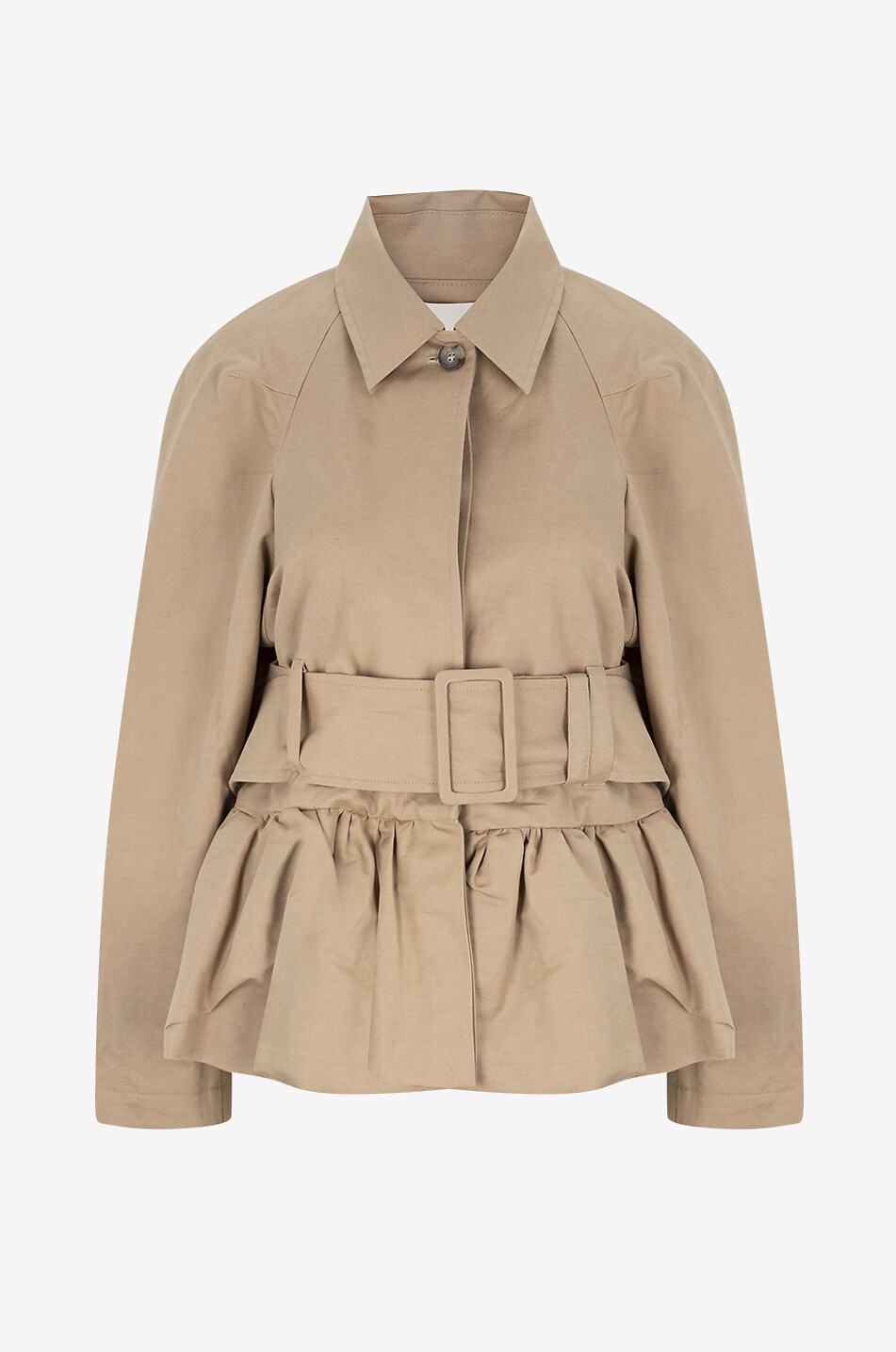 LIBEROWE Veste à basque en coton mélangé Peplum Raincoat Femme CAMEL 1