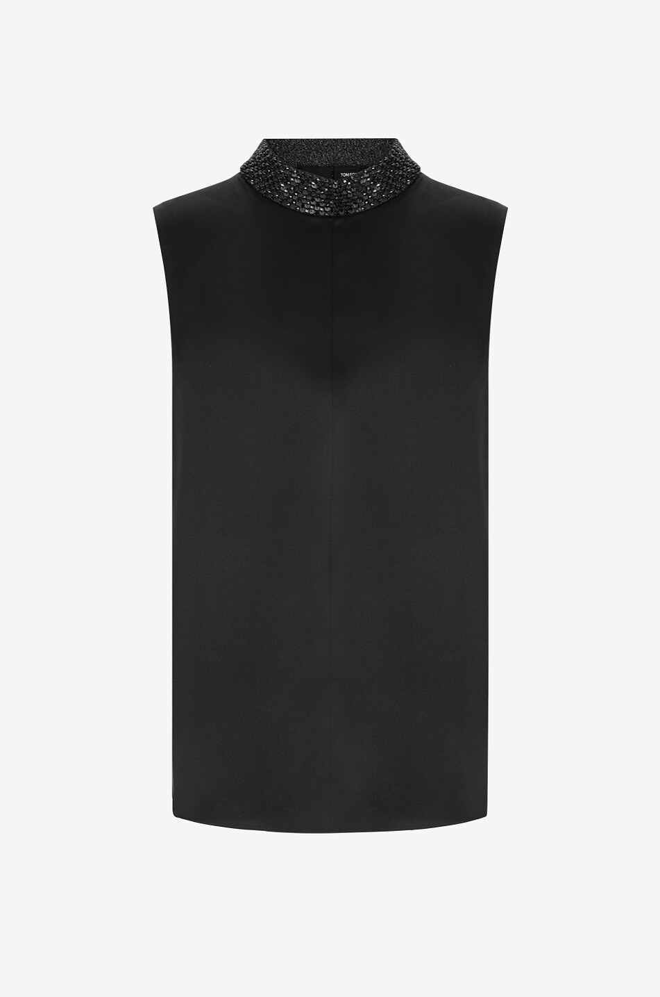TOM FORD Satin sleeveless top with bejewelled stand-up collar Women BLACK 1