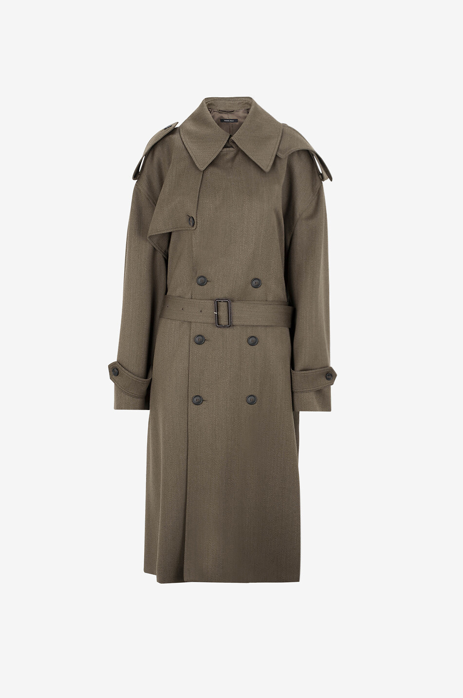 PHOEBE PHILO Mottled wool trench coat with removable scarf Women KHAKI 1