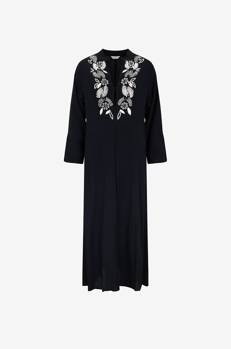 Bead-embroidered long tunic dress