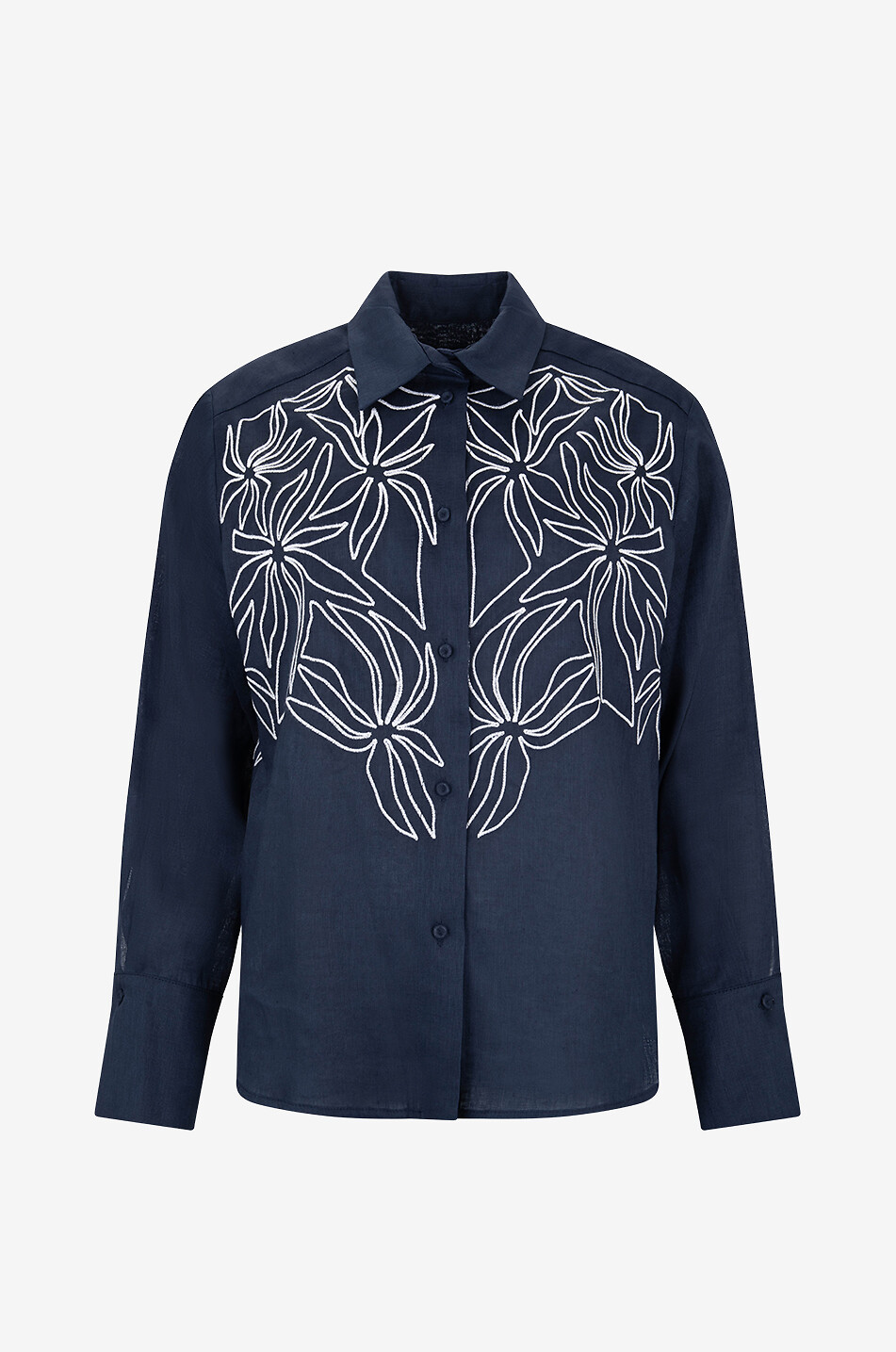 BEATRICE .B Flower-embroidered linen Western shirt Women DARK BLUE 1