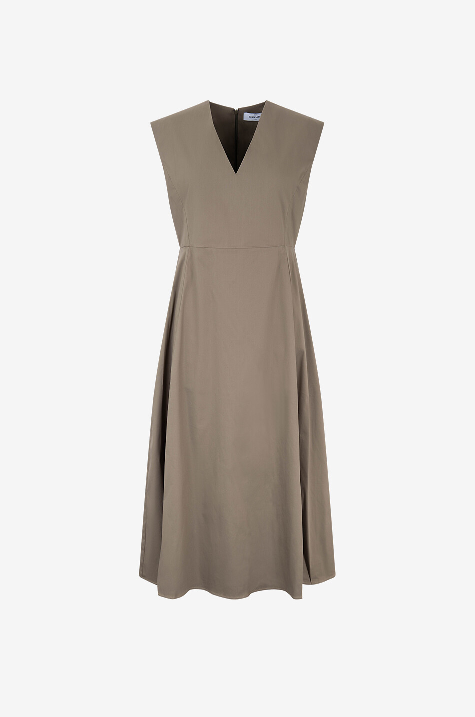 GRAN SASSO Midi poplin sleeveless dress with V-neck Women KHAKI 1
