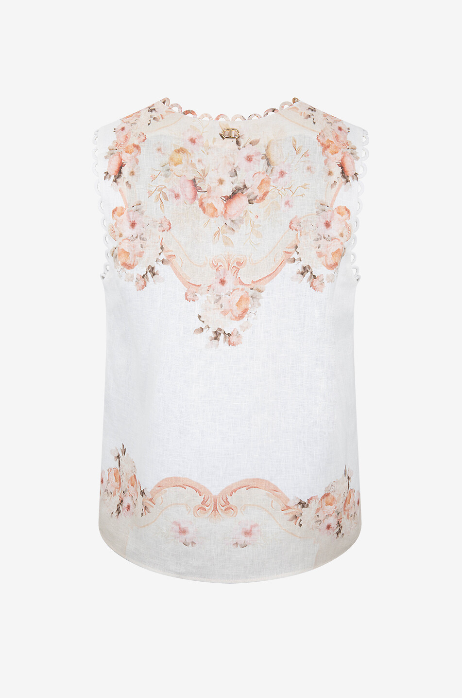 Baroque flower print linen sleeveless top