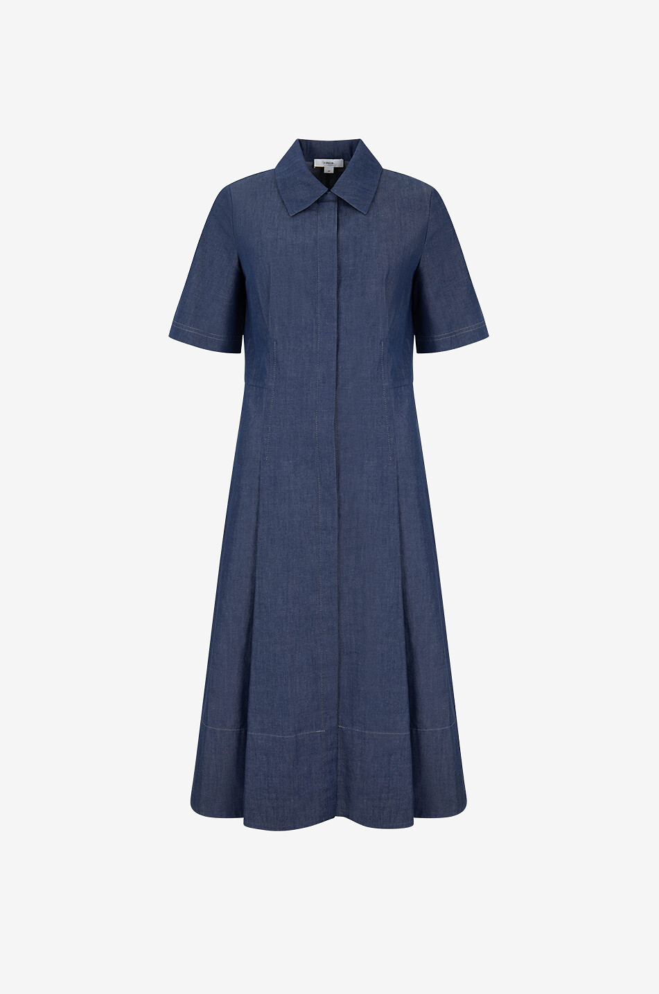 VINCE Robe chemise midi en popeline de coton Femme BLEU FONCE 1