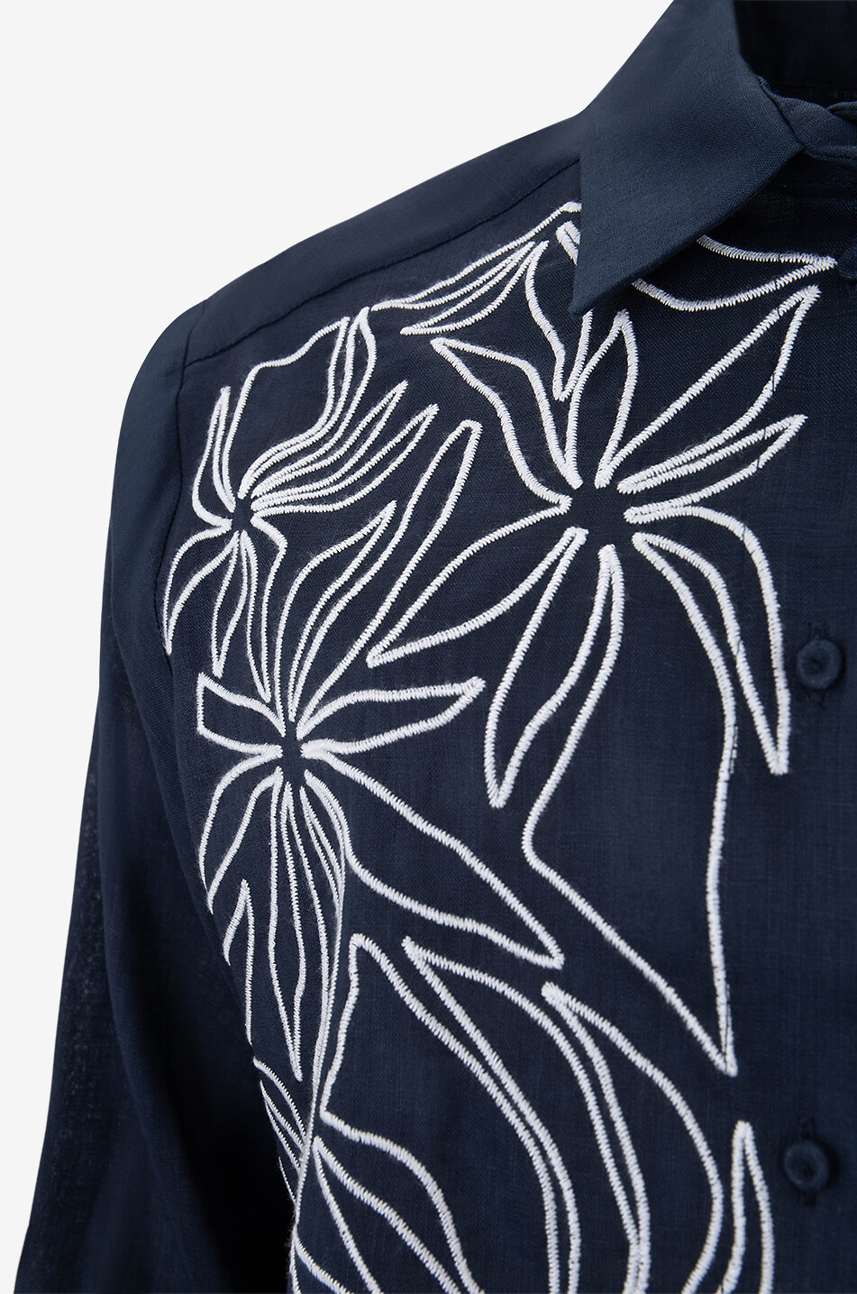BEATRICE .B Flower-embroidered linen Western shirt Women DARK BLUE 3