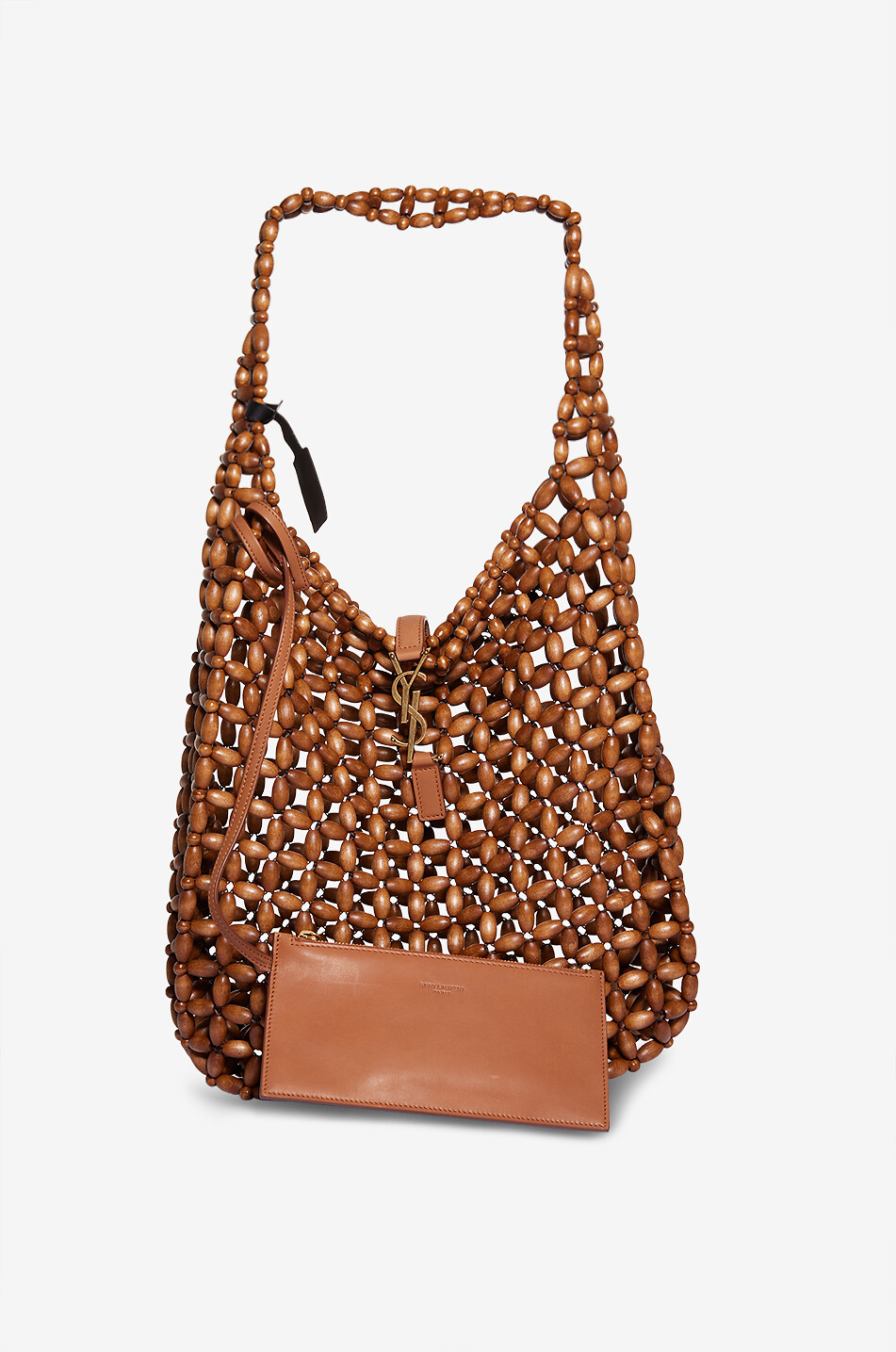 SAINT LAURENT PARIS Le 5 à 7 Large wood bead hobo bag Women LIGHT BROWN 5