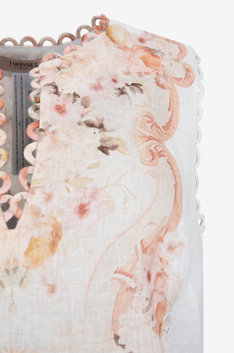 Baroque flower print linen sleeveless top