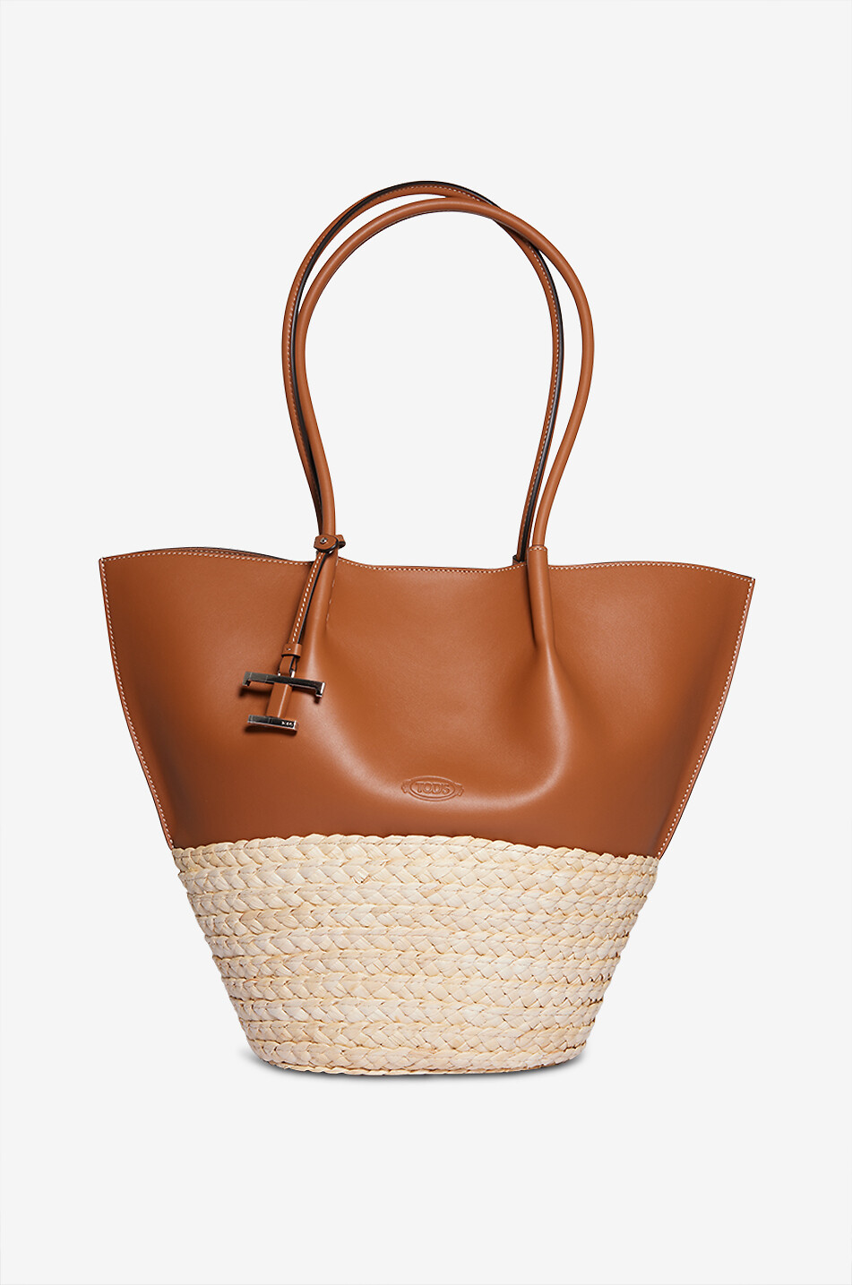 TOD'S Shopper aus Glattleder und Bast Shopping Medium Damen MITTELBRAUN 1