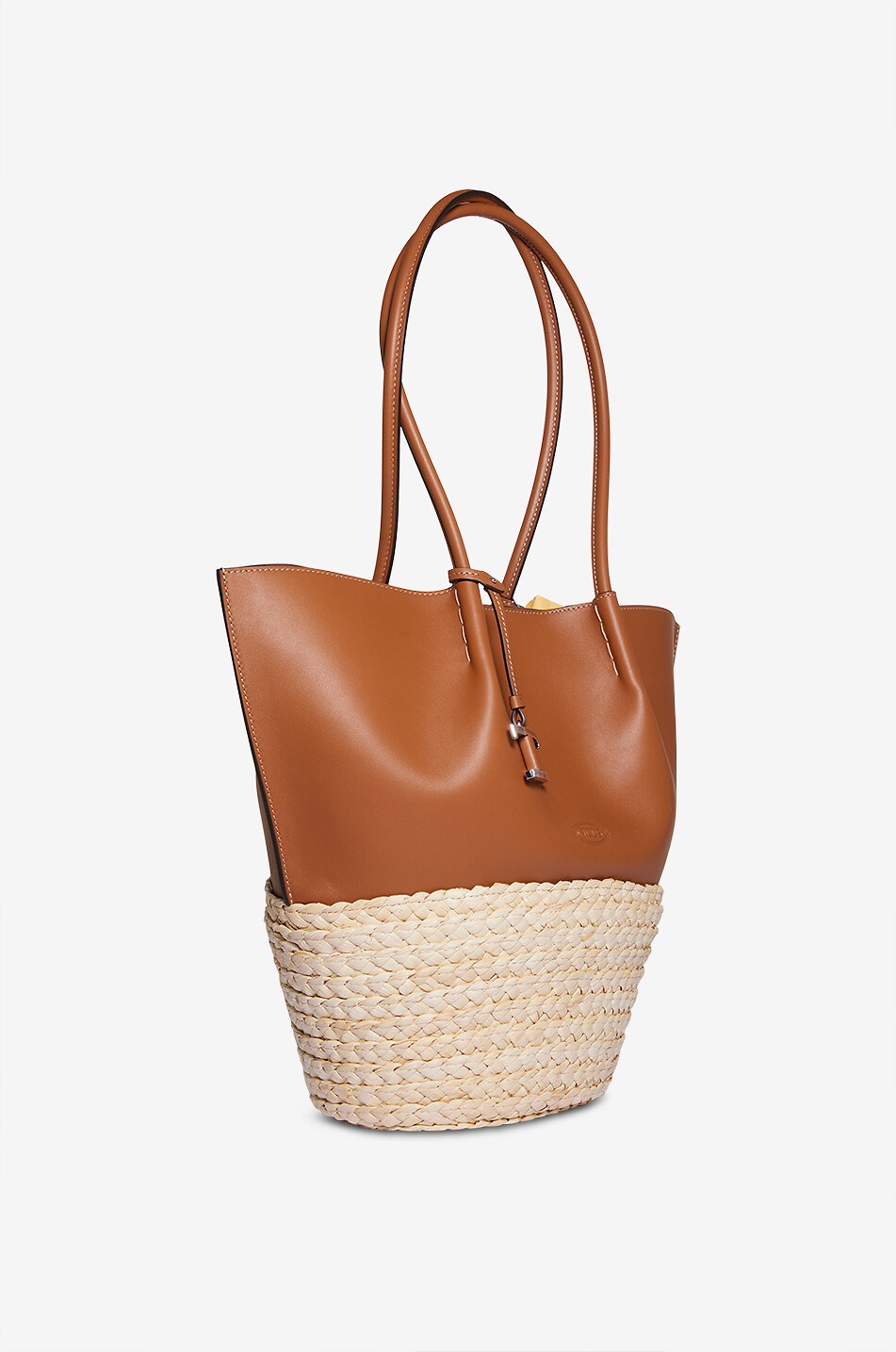 TOD'S Shopper aus Glattleder und Bast Shopping Medium Damen MITTELBRAUN 2
