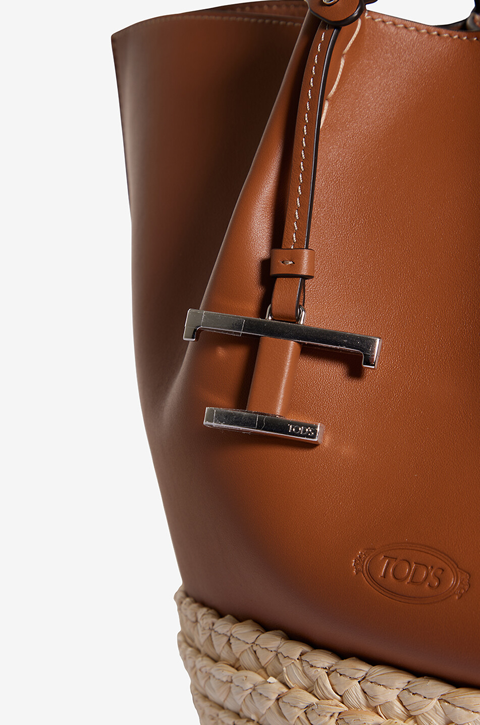 TOD'S Shopper aus Glattleder und Bast Shopping Medium Damen MITTELBRAUN 5