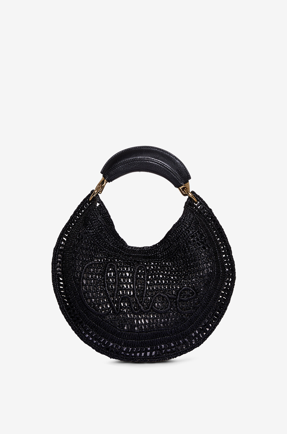 CHLOE Sac hobo ajouré en raphia et cuir Summer Banana Femme NOIR 1