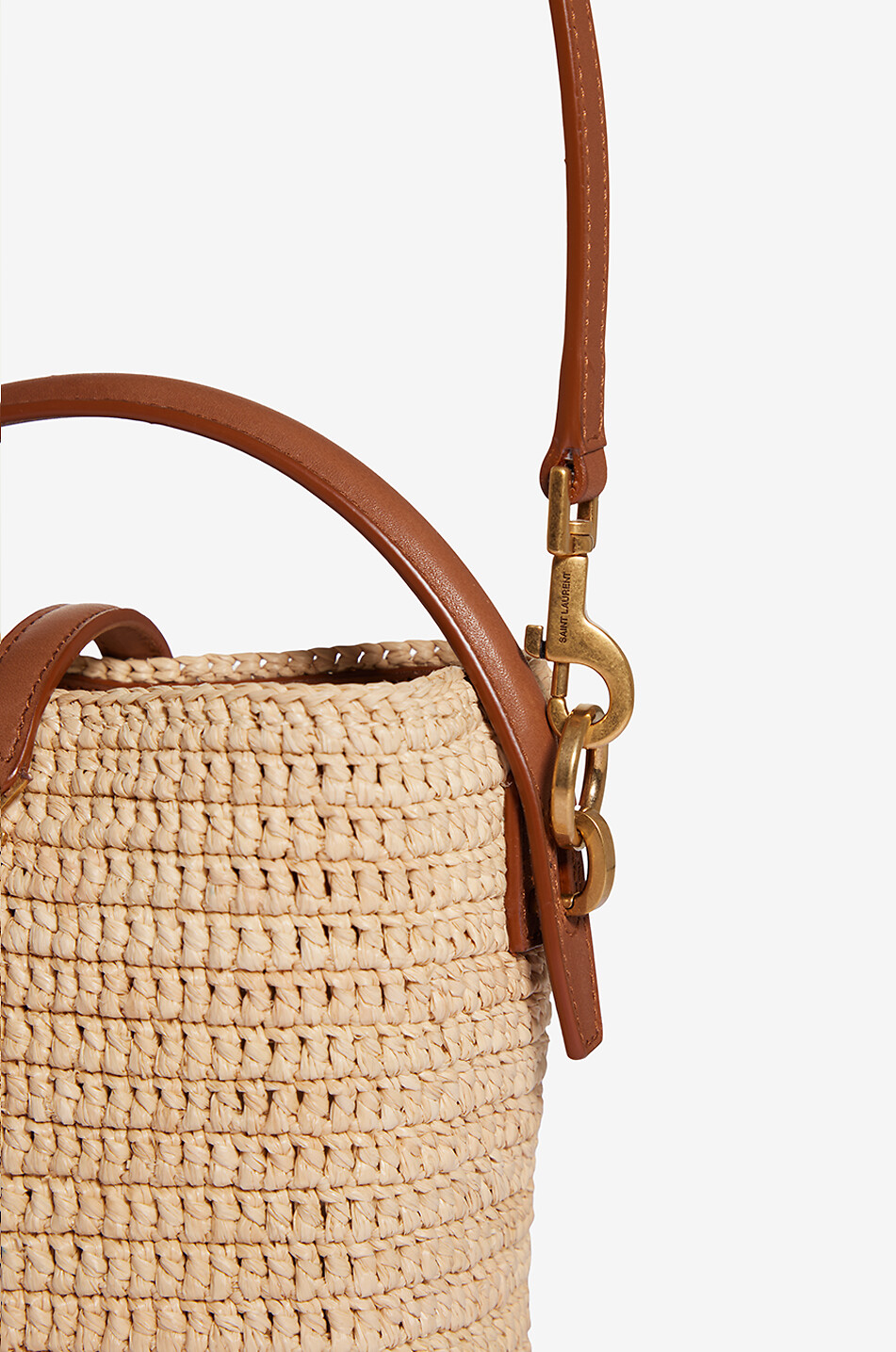 SAINT LAURENT PARIS Sac seau en raphia et cuir Le 37 Mini Femme Beige clair 6