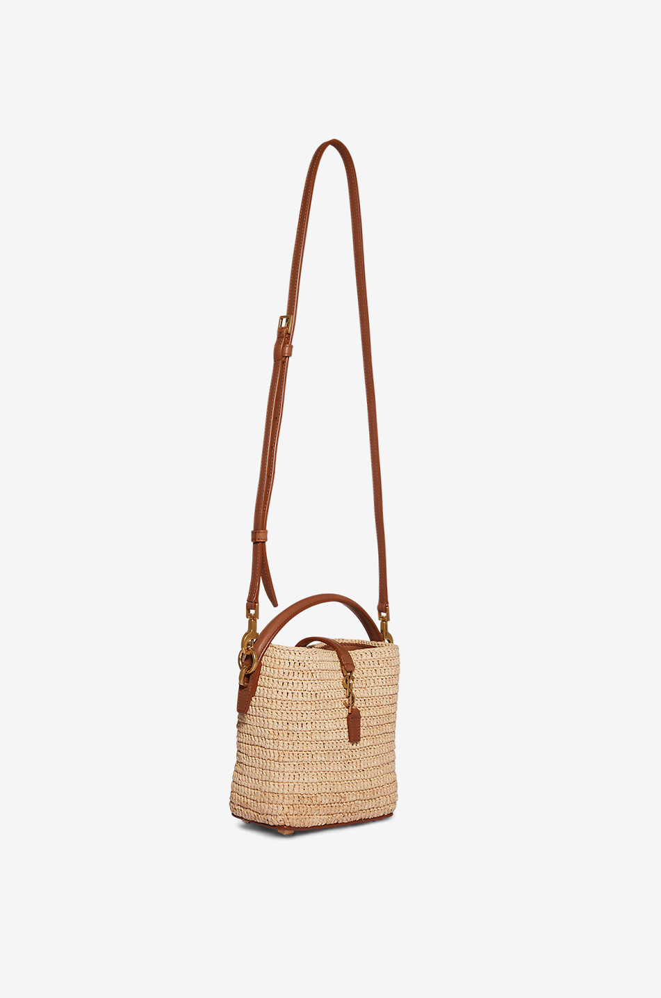 SAINT LAURENT PARIS Sac seau en raphia et cuir Le 37 Mini Femme Beige clair 5