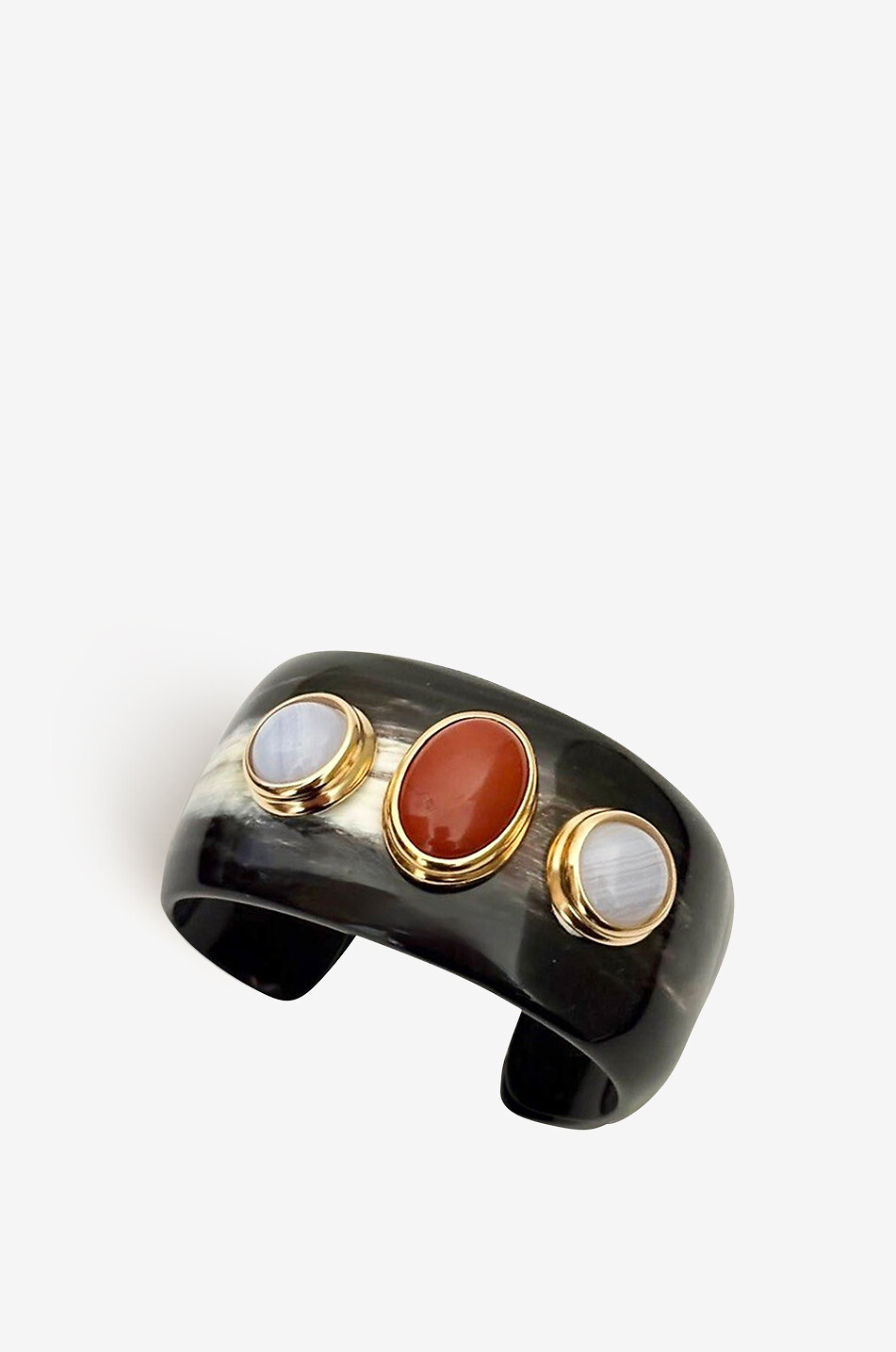 Manschette aus Horn und Steinen Gaia III Noire - Mini