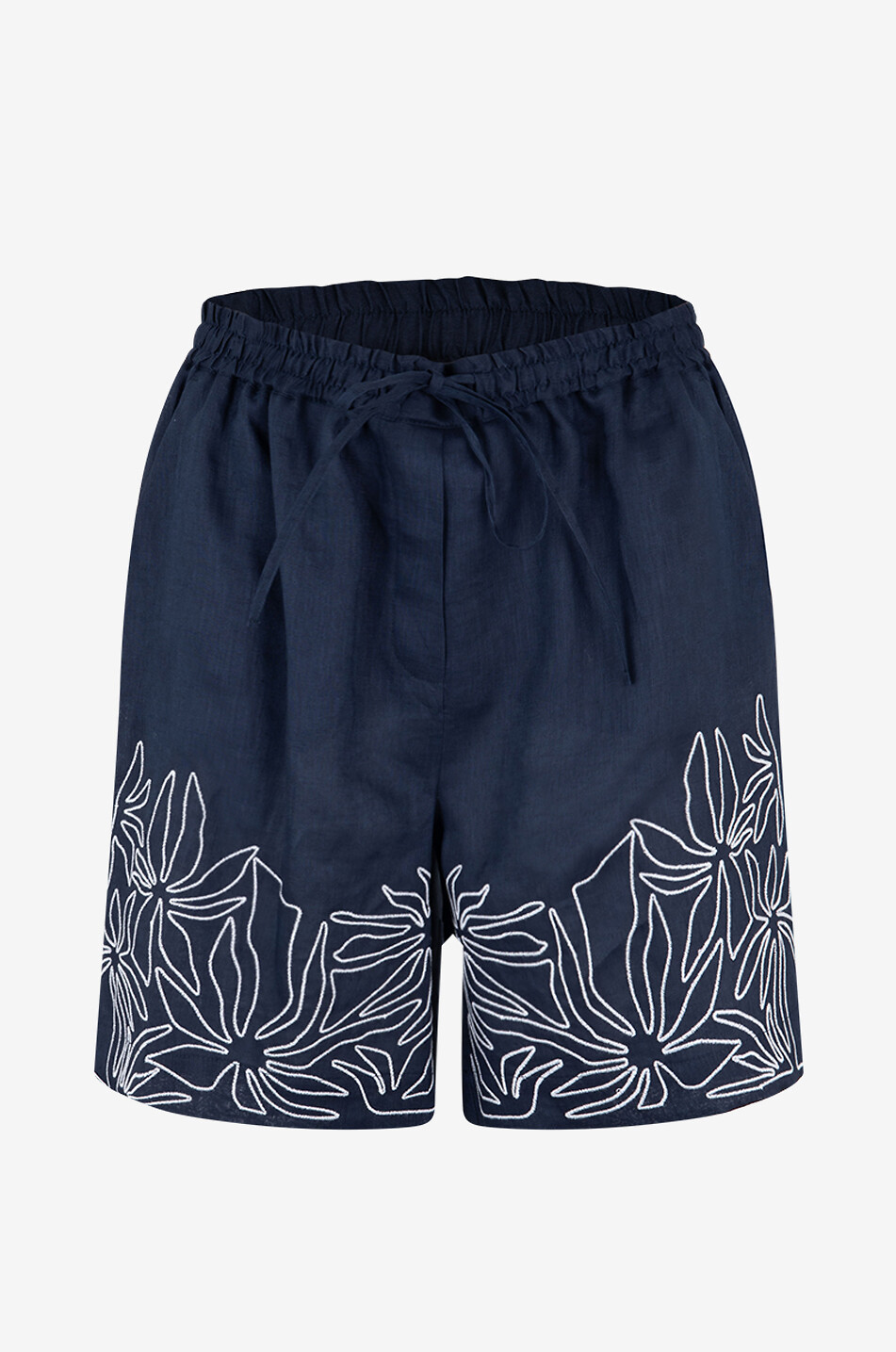 BEATRICE .B Short en lin brodé fleurs Femme BLEU FONCE 1