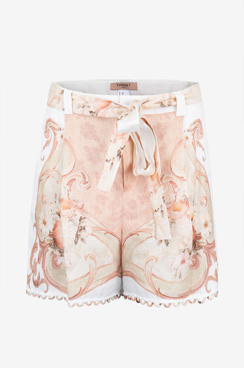 TWINSET Baroque print linen shorts Women LIGHT PINK 1