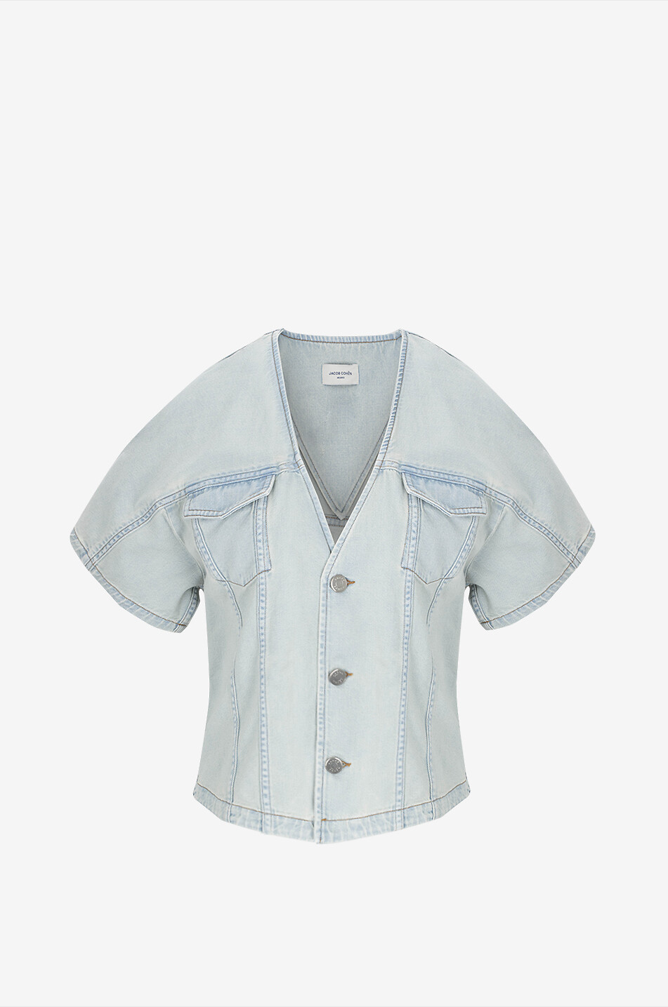 Denim shirt jacket with short kimono sleeves