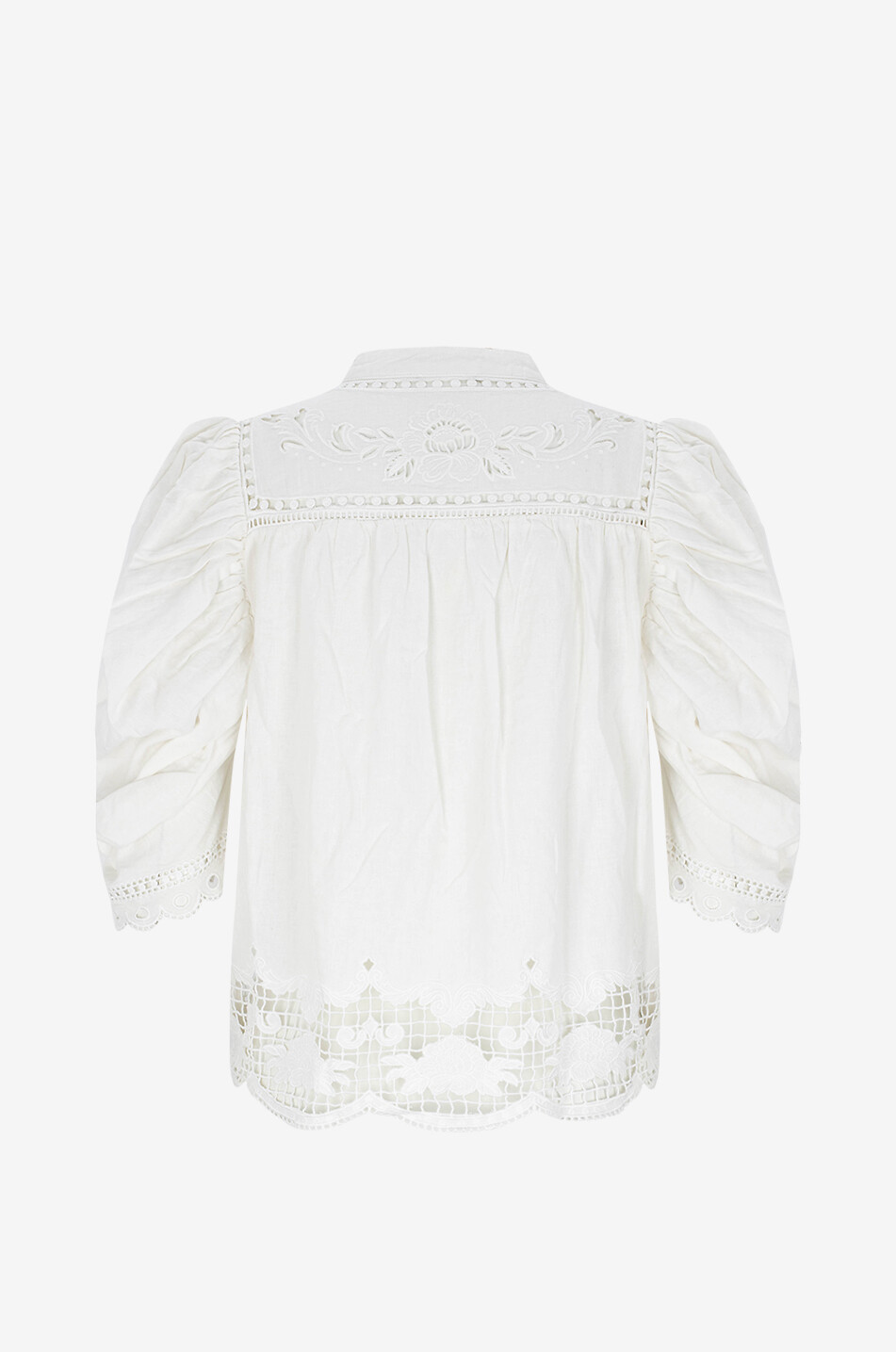FARM RIO Chemise manches courtes en lin Romantic Richelieu Femme BLANC 2