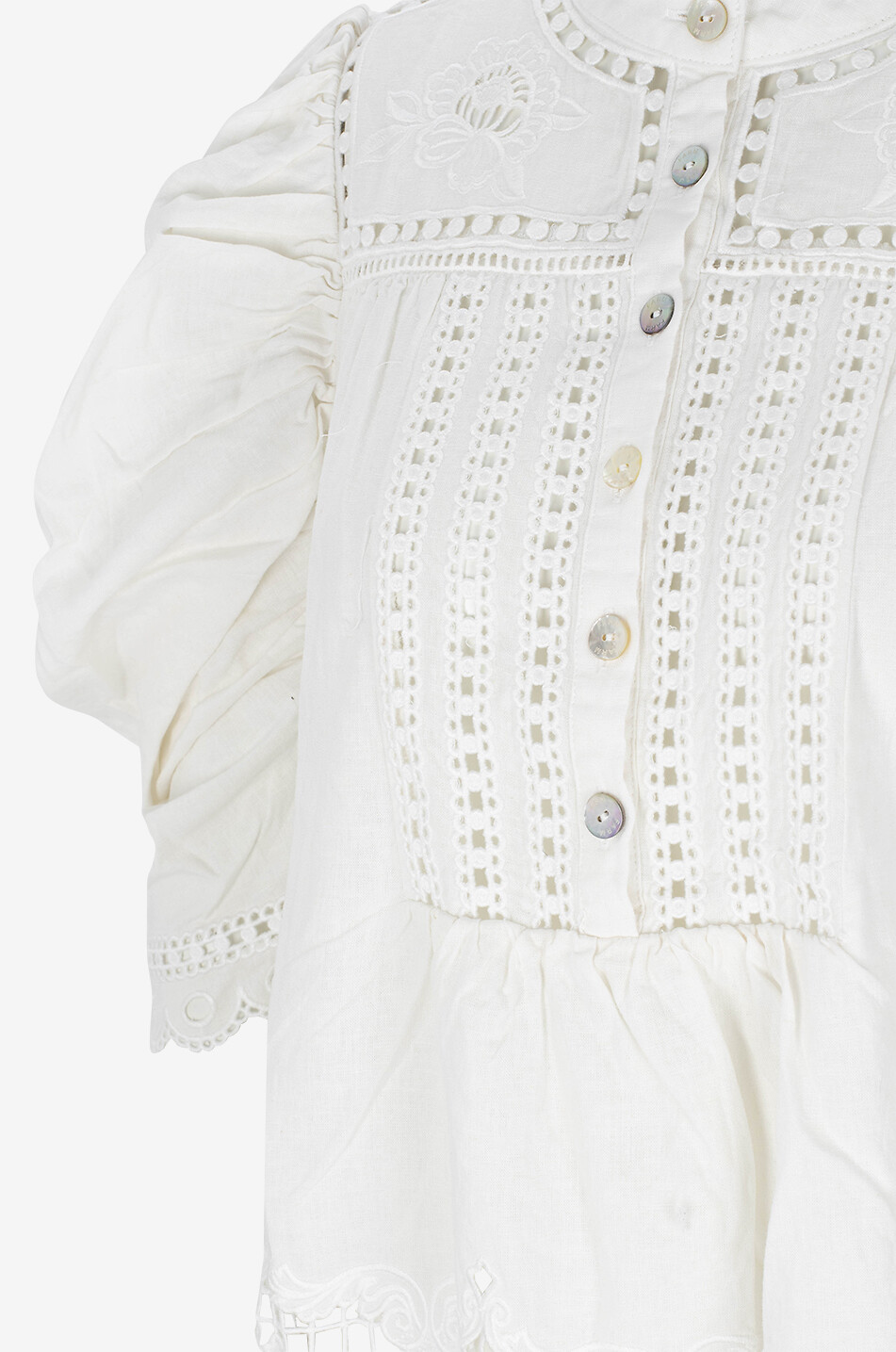 FARM RIO Chemise manches courtes en lin Romantic Richelieu Femme BLANC 3