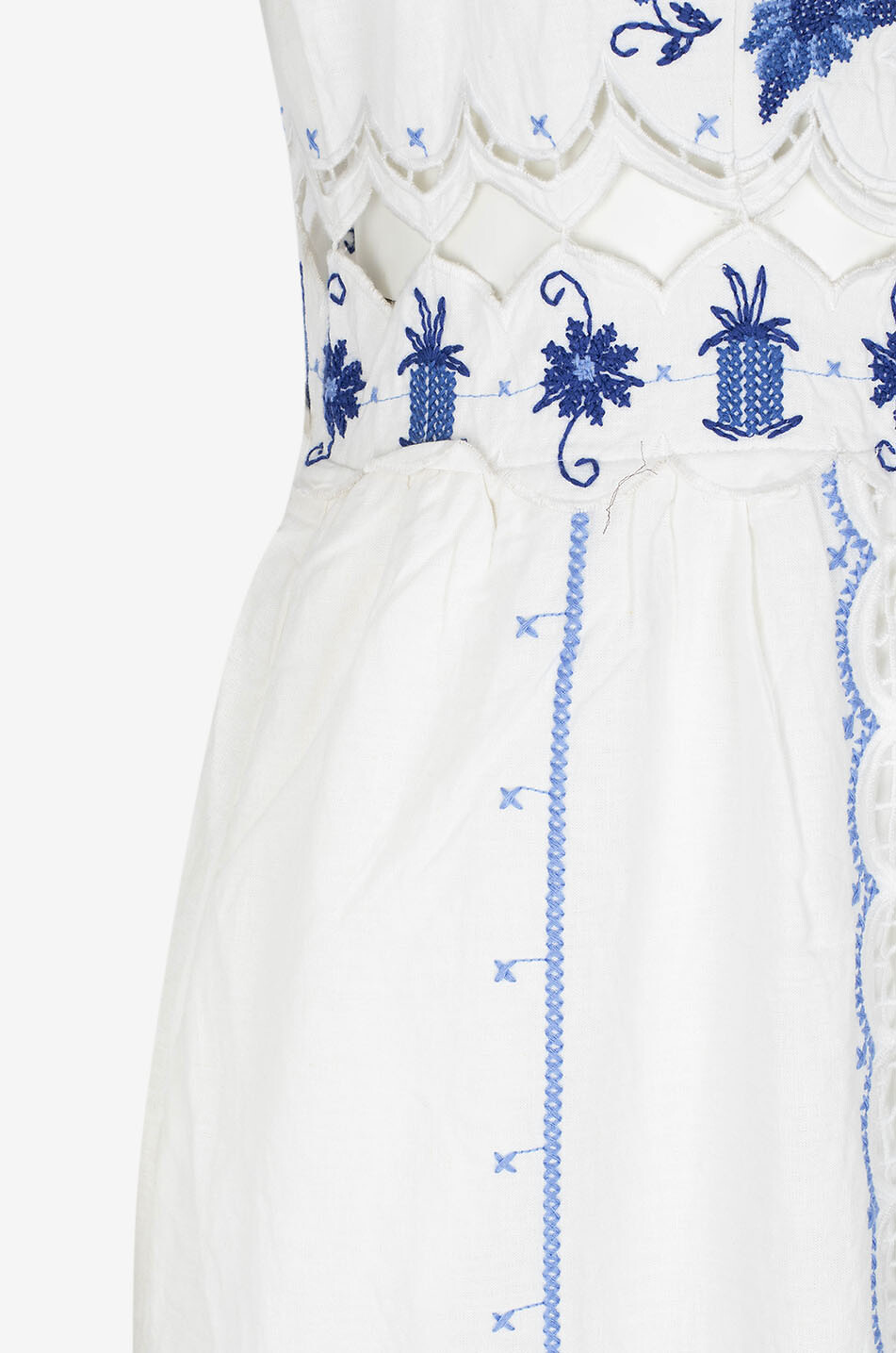 FARM RIO Midi-Trägerkleid aus Leinen Cross Stitch Richelieu Sunflower Damen WEISS 3