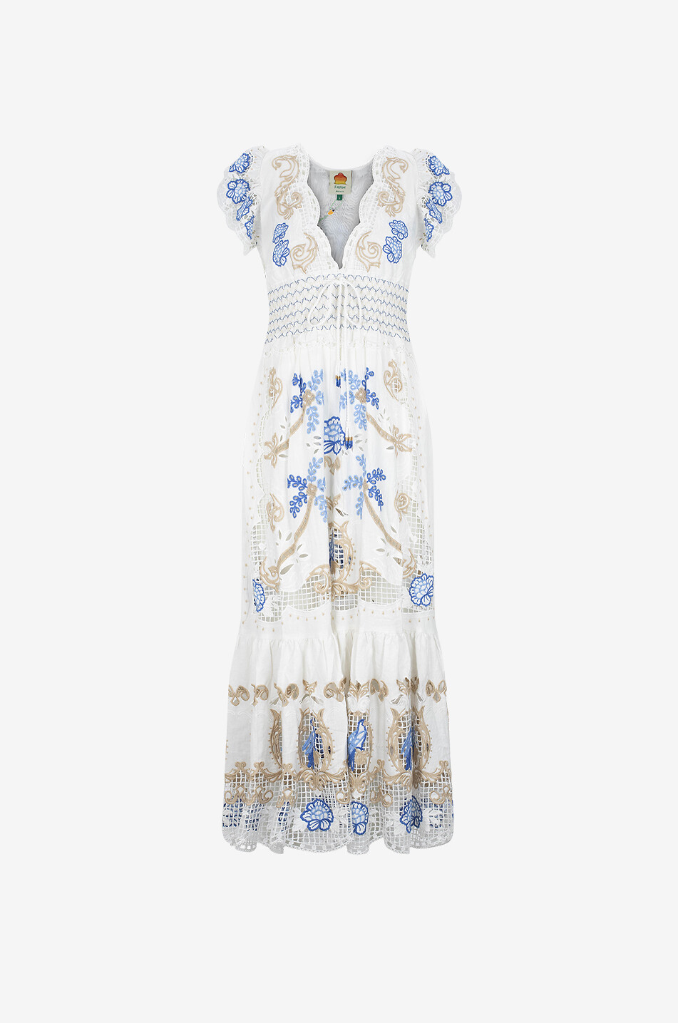 FARM RIO Robe longue en lin et viscose Romantic Richelieu Femme BLANC 1