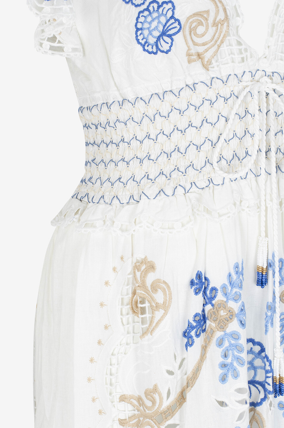 FARM RIO Robe longue en lin et viscose Romantic Richelieu Femme BLANC 3