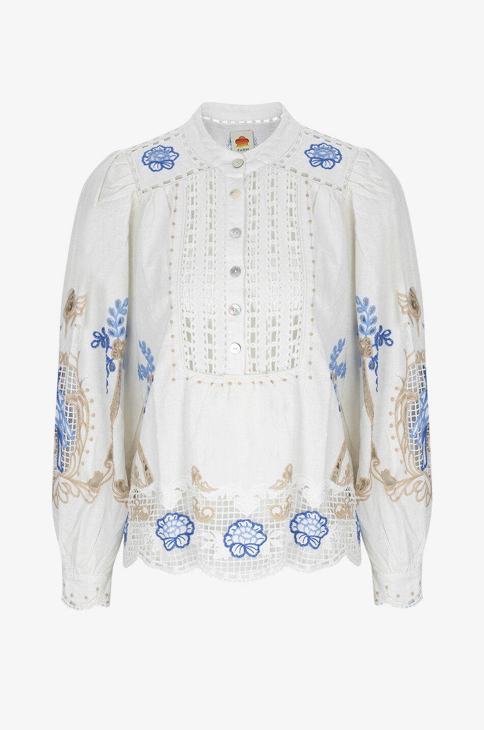 FARM RIO Romantic Richelieu long-sleeved embroidered blouse Women WHITE 1