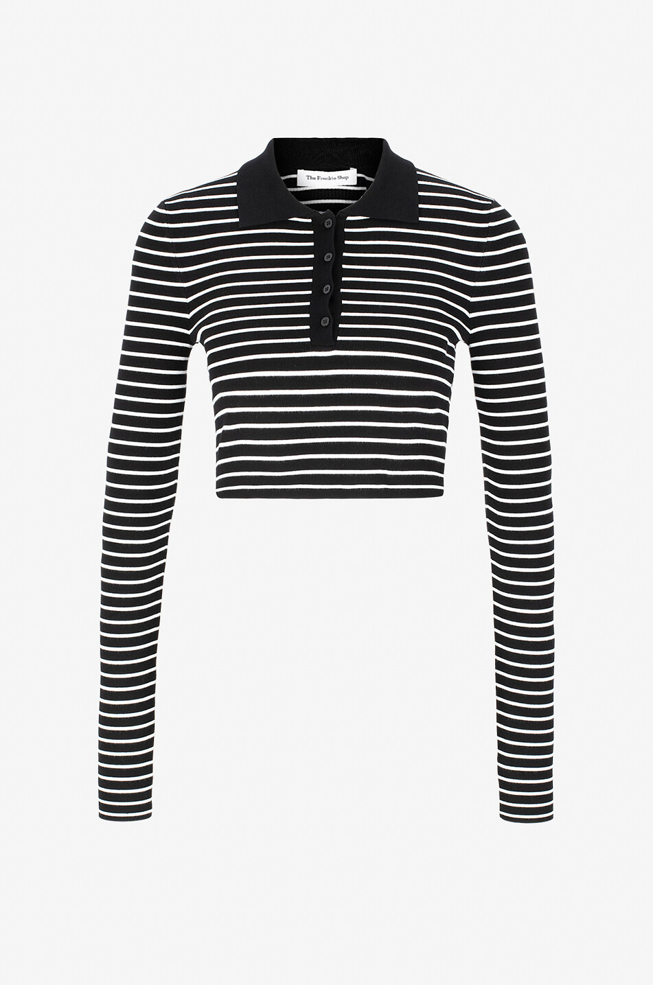 Giselle viscose long-sleeved cropped striped polo shirt