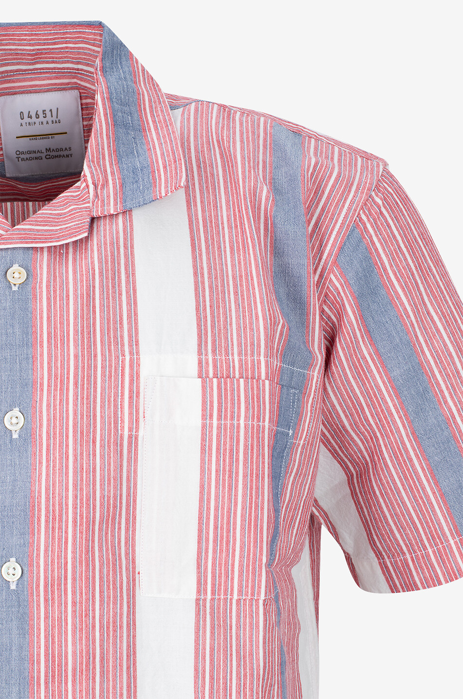 04651/ Chemise rayée à manches courtes en coton Madras Cuba Homme ROUGE 3