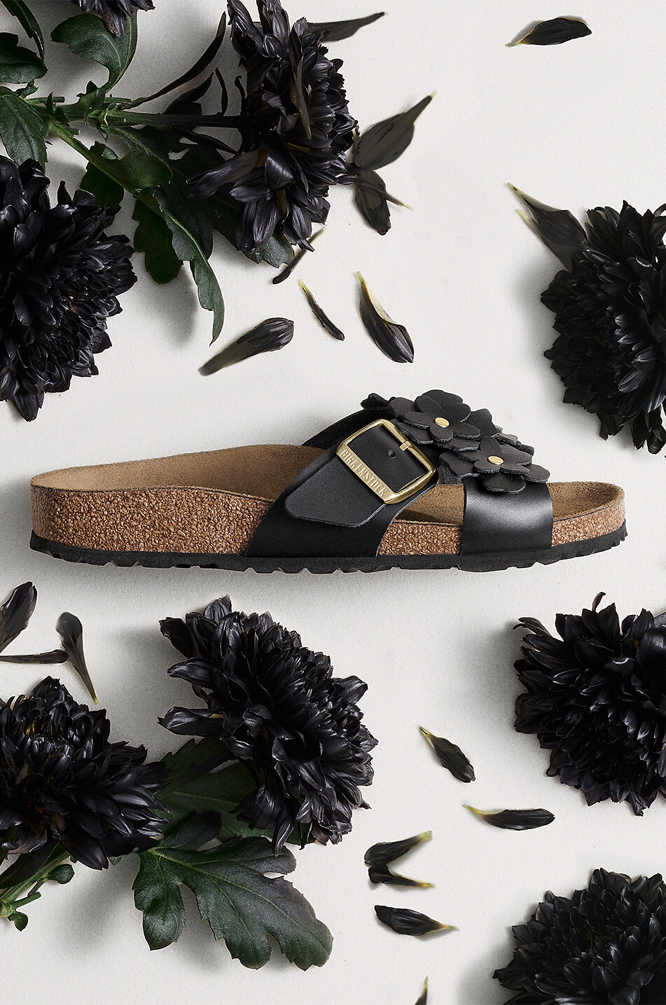 BIRKENSTOCK Mules plates en cuir motif fleurs Siena Femme NOIR 3