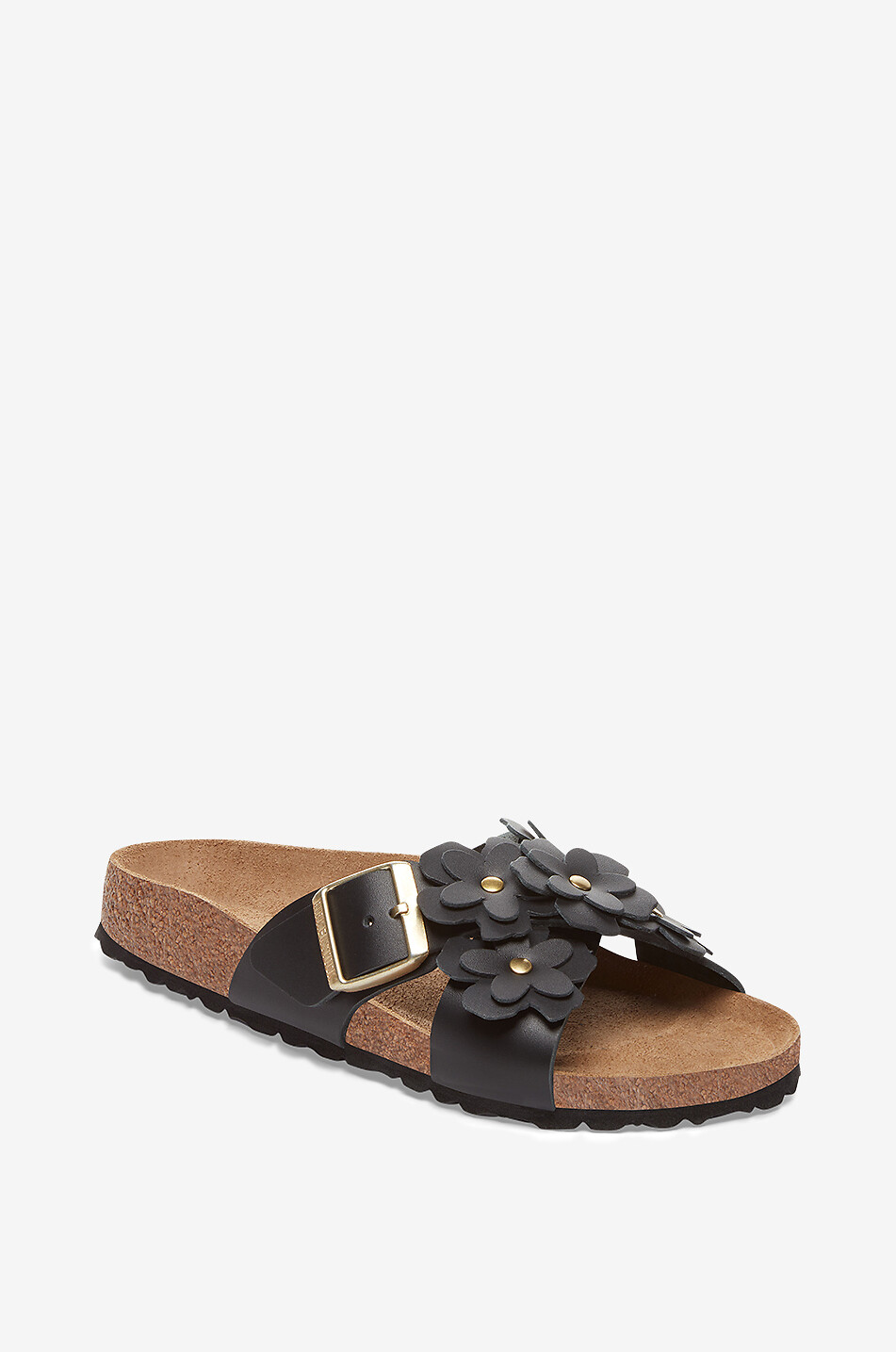 BIRKENSTOCK Mules plates en cuir motif fleurs Siena Femme NOIR 1