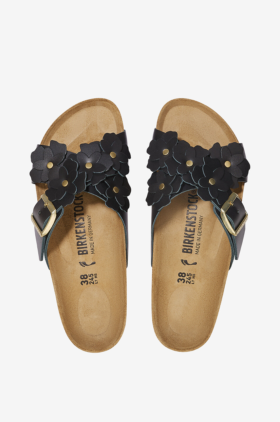 BIRKENSTOCK Mules plates en cuir motif fleurs Siena Femme NOIR 5