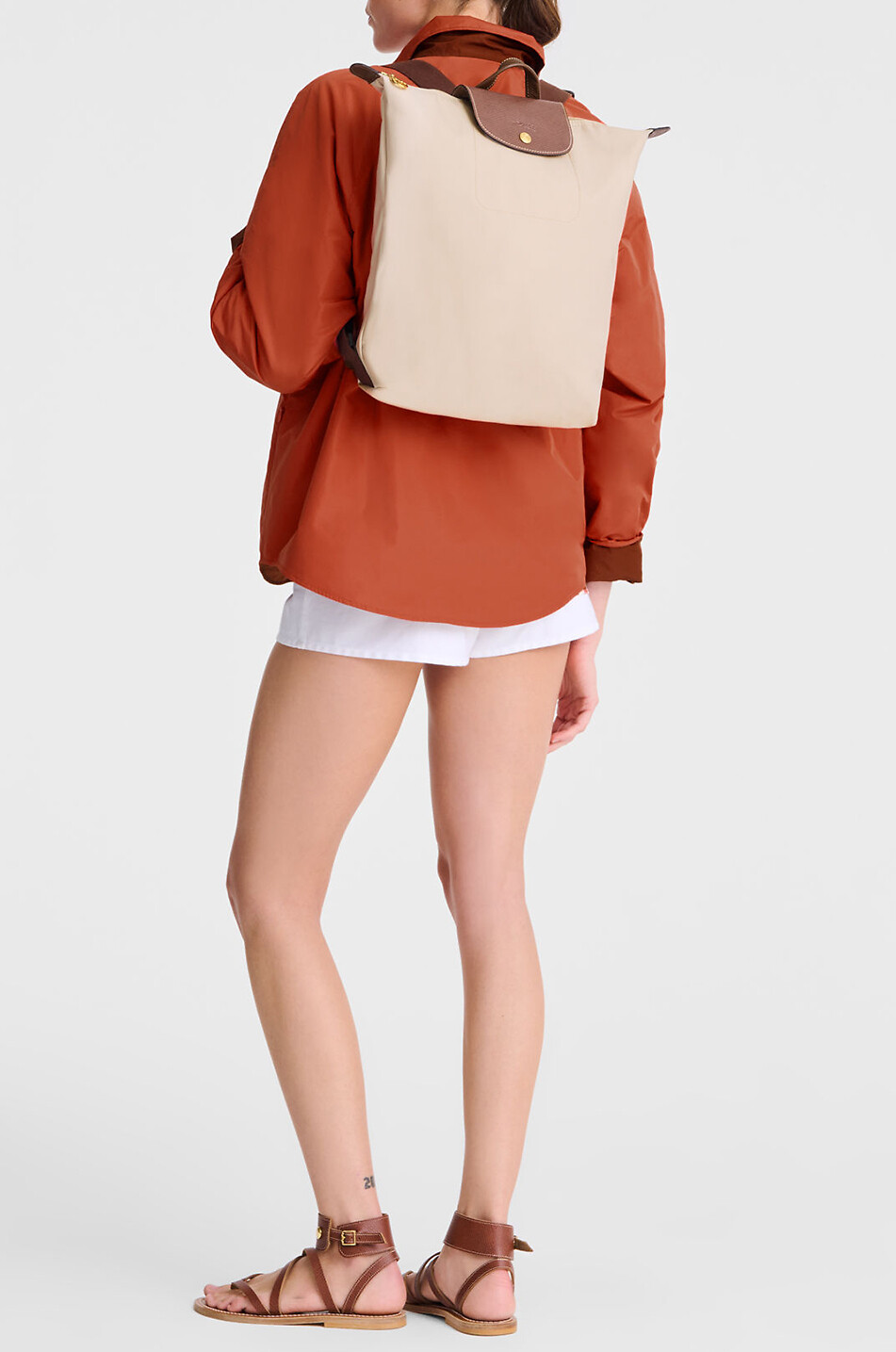 LONGCHAMP Sac à dos en toile et cuir de Russie Le Pliage Original M Femme BLANC CASSE 3
