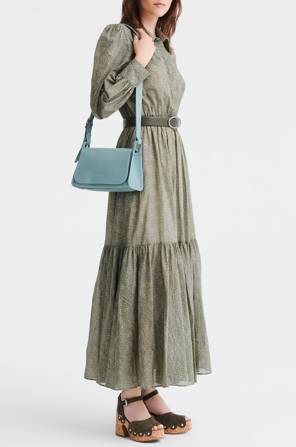 LONGCHAMP Sac porté épaule en cuir grainé Le Foulonné Medium Femme BLEU MOYEN 3