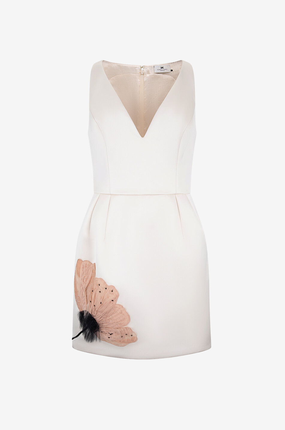 Duchesse mini evening dress with flower appliqué
