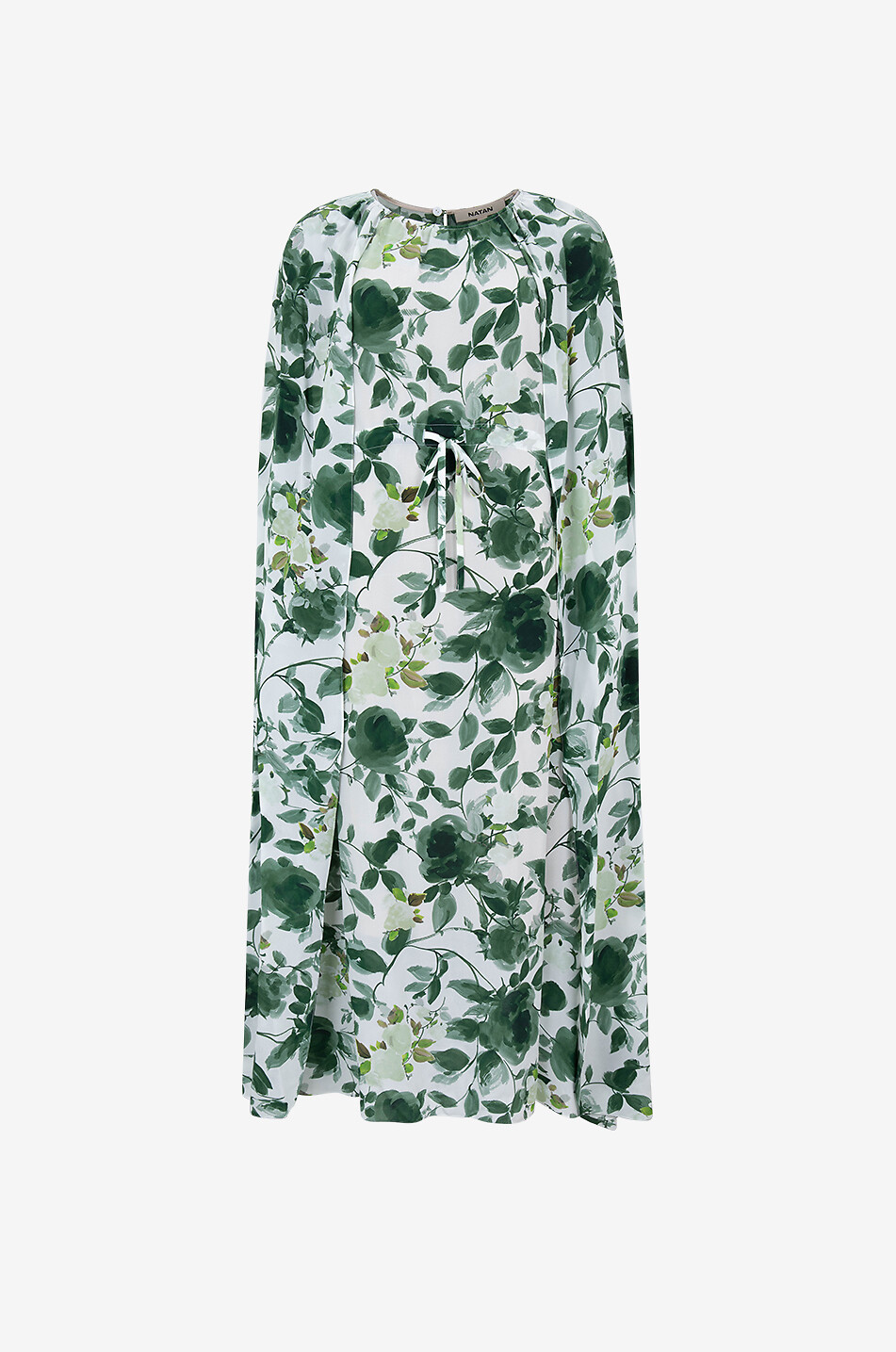 Cintya long rose-garden printed cape-sleeve silk gown